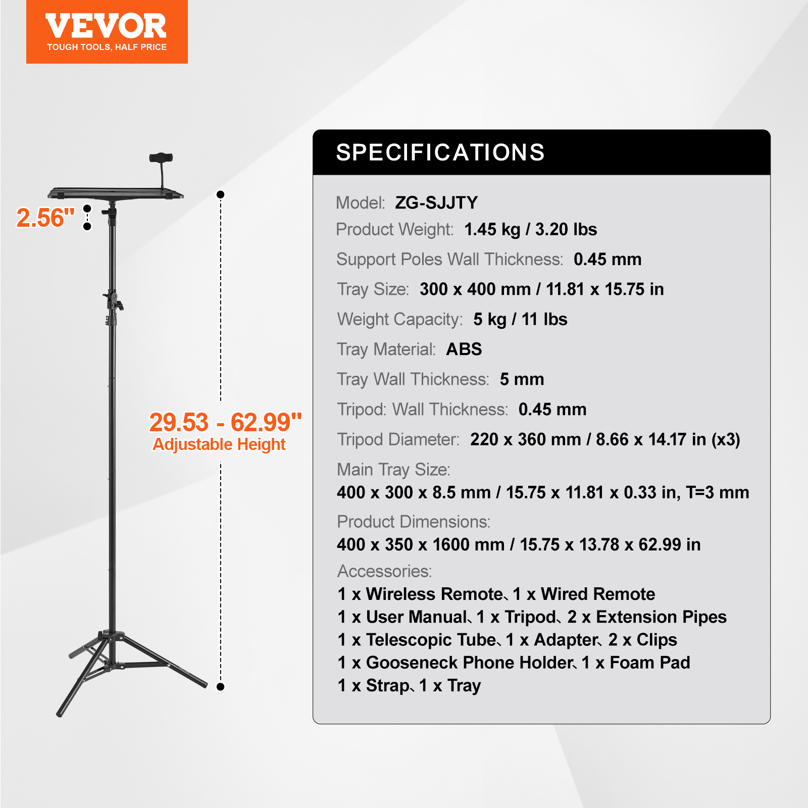   projector stand laptop stand tripod altezza regolabile da 26,97 a 63 pollici Dettagli dell'articolo 7