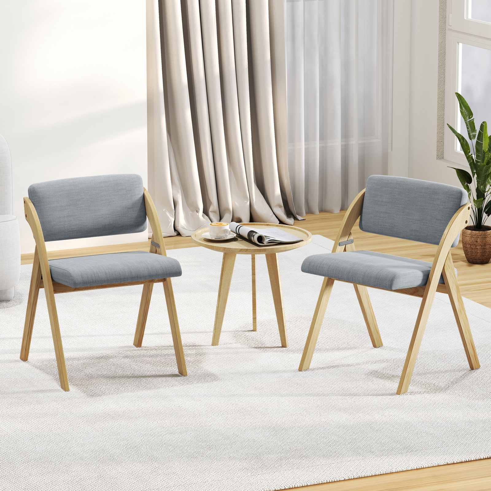 Image of Set Of 2 Dining Chairs, Folding Kitchen Chair With Rubber Wood Legs, Padded Seat & Backrest, Modern Side Chair, Portable Commercial Seat For Home Office Events And Wedding, No Assembly Needed