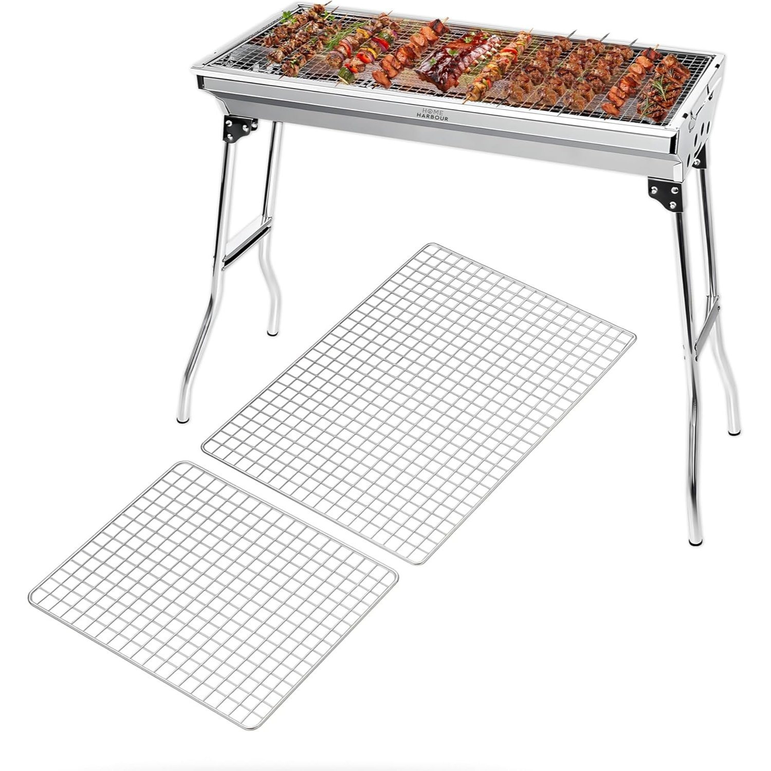 TEMU Home Harbour Replacement Bbq Grill Net H1 | 2-pack Stainless Steel Mesh (44x29cm & 29x24cm) | Reusable, Heavy-duty | Fits Tabletop, Charcoal &