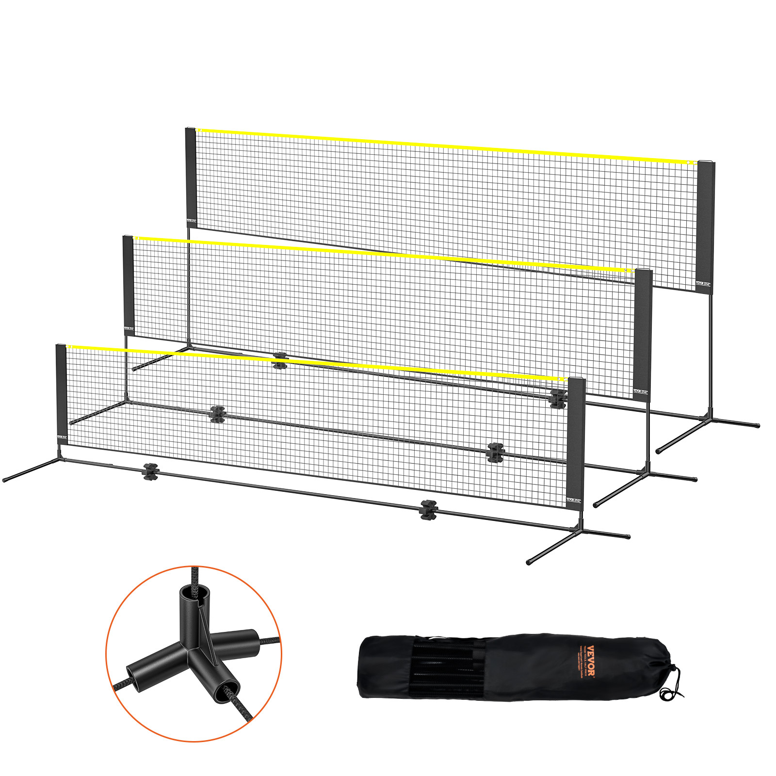 VEVOR Mreža za badminton, nastavljiva višina, mreža za odbojko, 14ft široka zložljiva mreža za pickleball, prenosna enostavna mreža za ten
