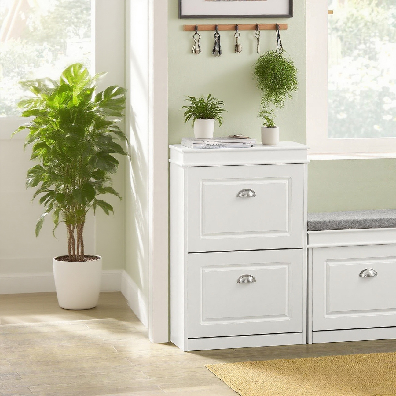 Image of 1pc Shoe Cabinet With 2 Doors - Shoe Storage For 8 Pairs, Shoe Cabinet For Hallway Or Entrance Area, Furniture For Shoes, L54 X B24 X H83 Cm, White