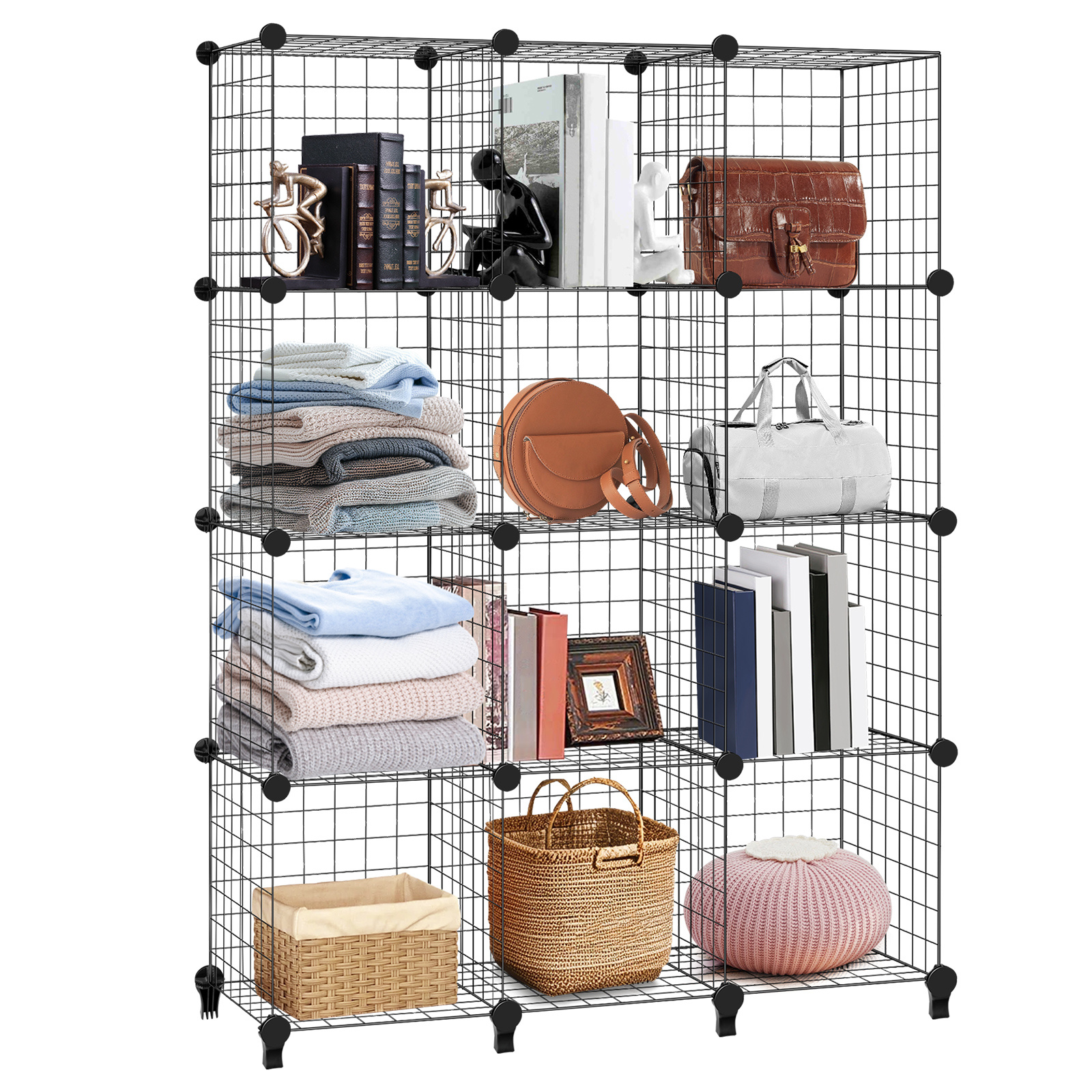 storage shelf 6 12 cube wire grid stackable storage shelves wire cube organizer 30x30x30  closet cabinet organiser shelves diy bookcases multifunctional shelving unit for office living room kitchen bathroom black