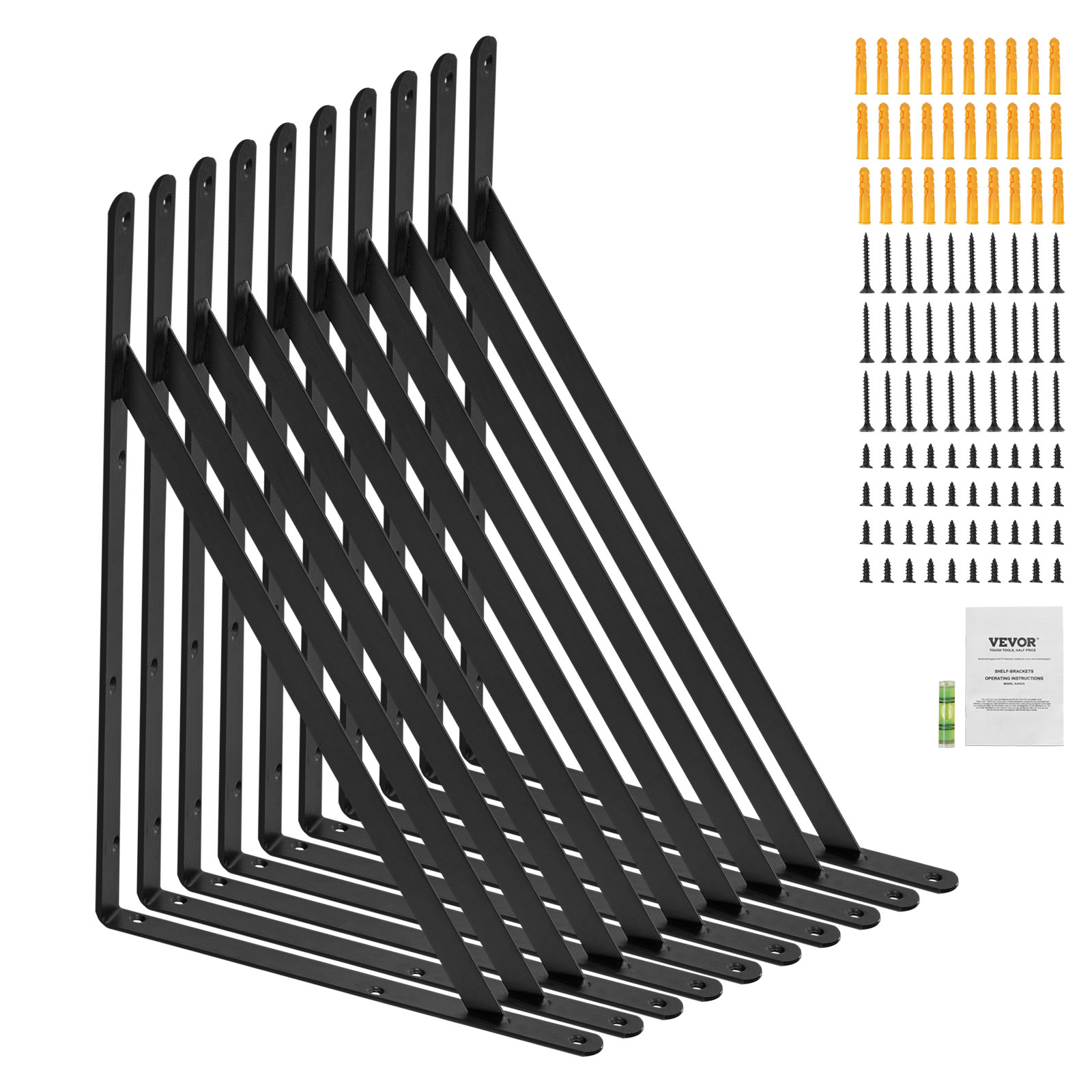 Image of Vevor Shelf Bracket, 12 X 8 In 10 Pcs, Heavy Duty Floating Shelf Brackets, Brackets For Shelves, 3mm Thick Matte Shelf Bracket,steel Shelving Brackets With 160 Lbs Load Capacity