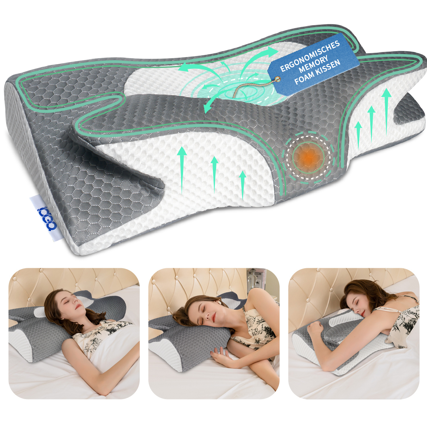 E-shop Kopfkissen Memory Foam Kissen, Ergonomisches Nackenkissen Kopfkissen -Schlafkissen Nackenstützkissen für Seitenschläfer, Rückenschläfer und
