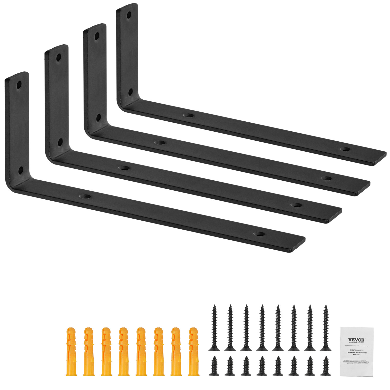 Image of Vevor Shelf Bracket, Heavy Duty Floating Shelf Brackets 10 X 6 In, 4 Pcs Brackets For Shelves, 5mm Thick Matte Black L Shelf Bracket,steel Shelving Brackets With 160 Lbs Load Capacity