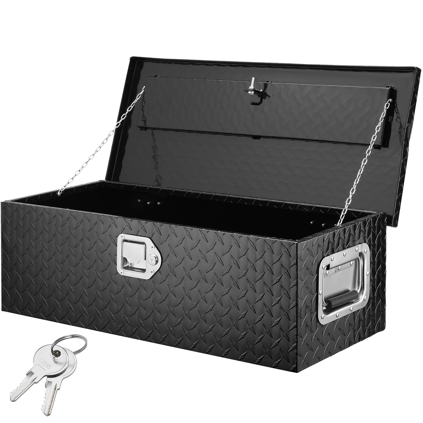 Image of Vevor Heavy Duty Aluminum Truck Bed Tool Box, Diamond Plate Tool Box With Side Handle And Lock Keys, Storage Tool Box Chest Box Organizer For Pickup, Truck Bed, Rv, Trailer, 762 X 330 X 244 Mm, Black