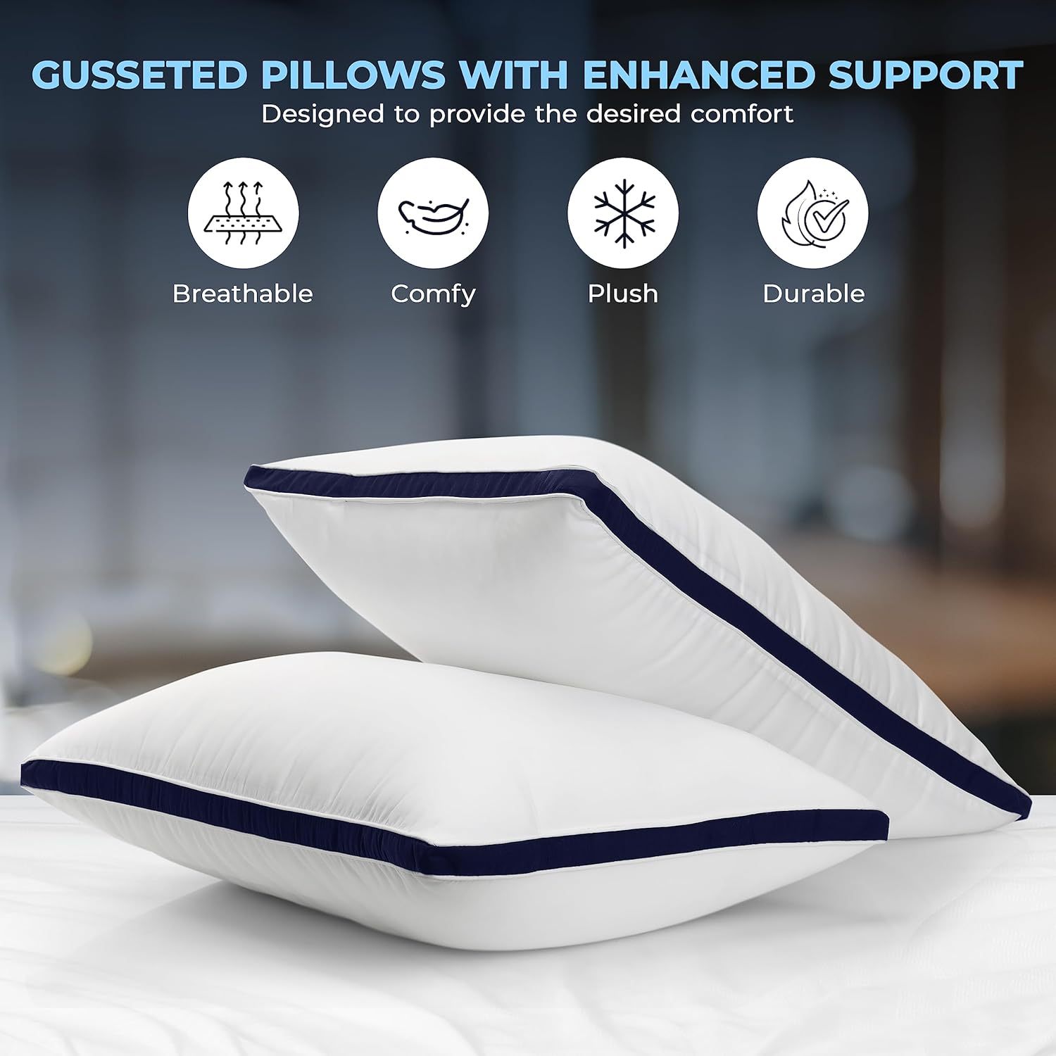 4 Fluffy Bounce Back Hotel Pillows Side Sleeper Deep Premium Filled Hotel Quality White Pillows, Neck Support Sleeping Bedroom, Guestroom, Bed Pillow for Comfort & Relaxation Dust Proof Resistant