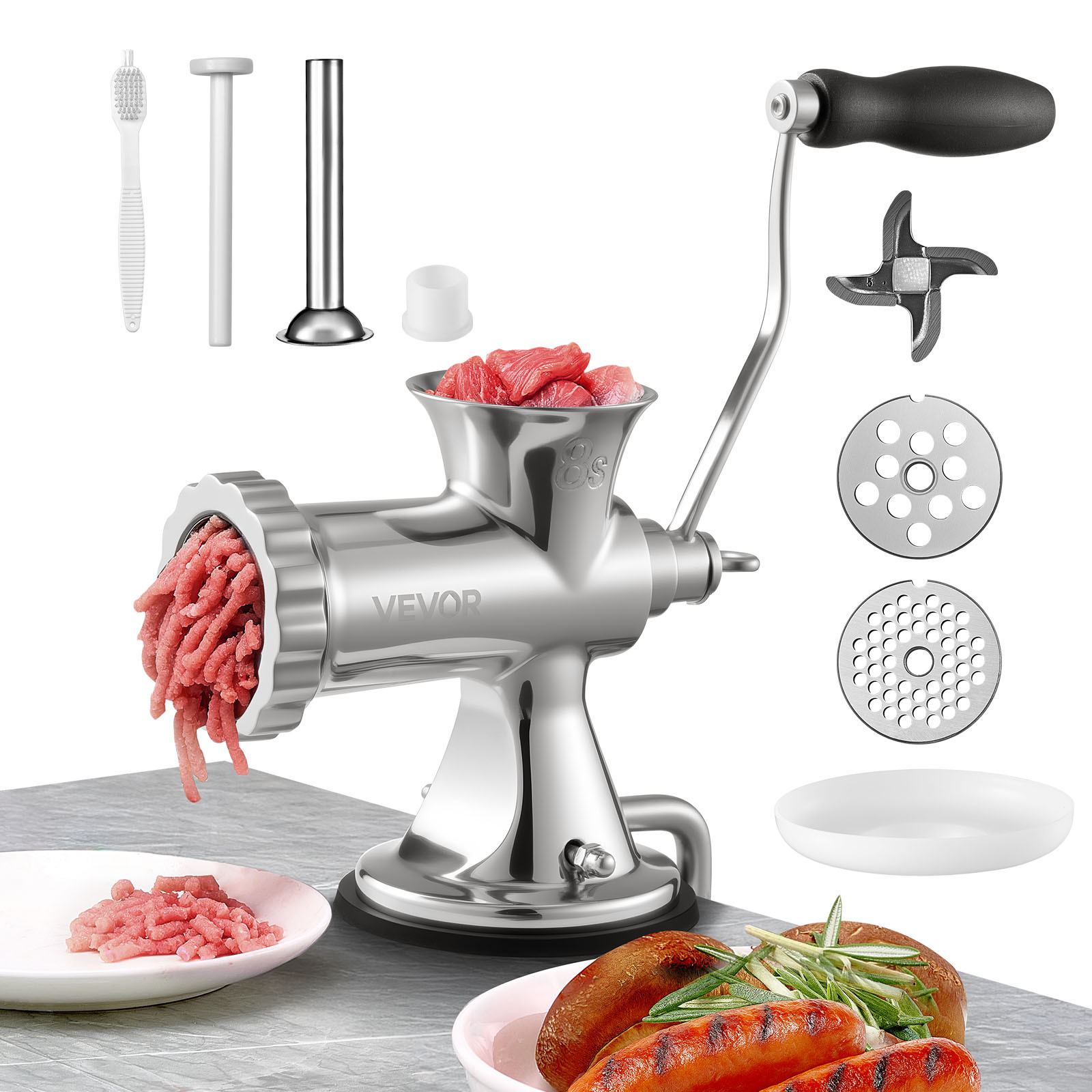 TEMU MEAT GRINDER MANUEL VEVOR, MEAT GRINDER À MAIN EN ACIER INOXYDABLE 304 AVEC SUCTION ET CLAMP DE TABLE EN ACIER, MACHINE À ET MINCEUR DE VIANDES,