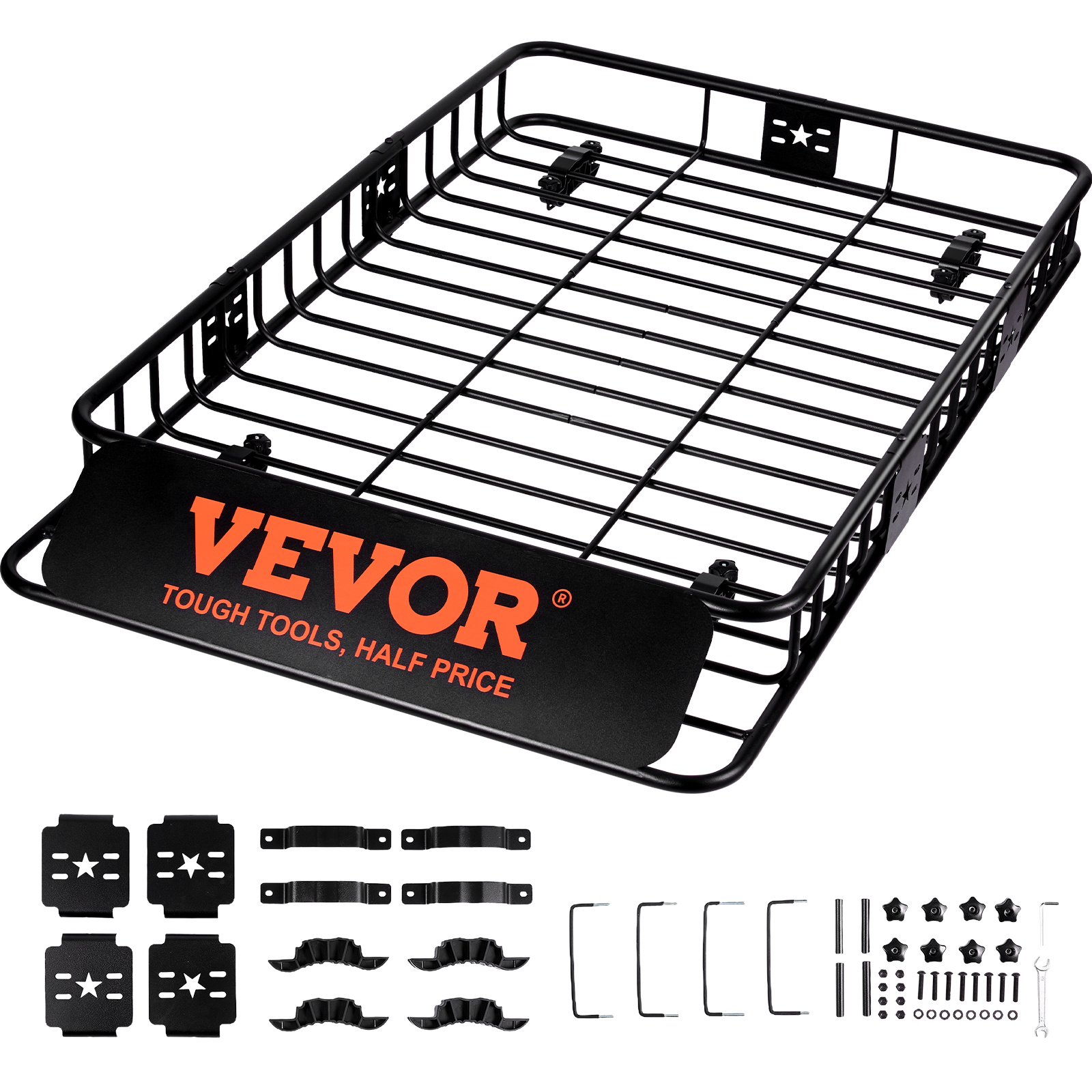 TEMU Vevor Roof Rack Cargo Basket, 162.6 Cm .1 Cm X 15.2 Cm Rooftop Cargo Carrier With Extension, Heavy-duty Steel 90.7 Kg Capacity Universal Roof
