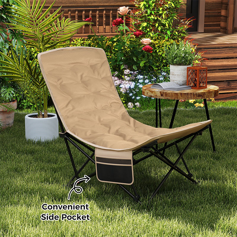 Image of Portable Folding Camping Chair, 4 Position Padded Outdoor Chair With 500 Lbs Support, Side Pocket And Carry Bag