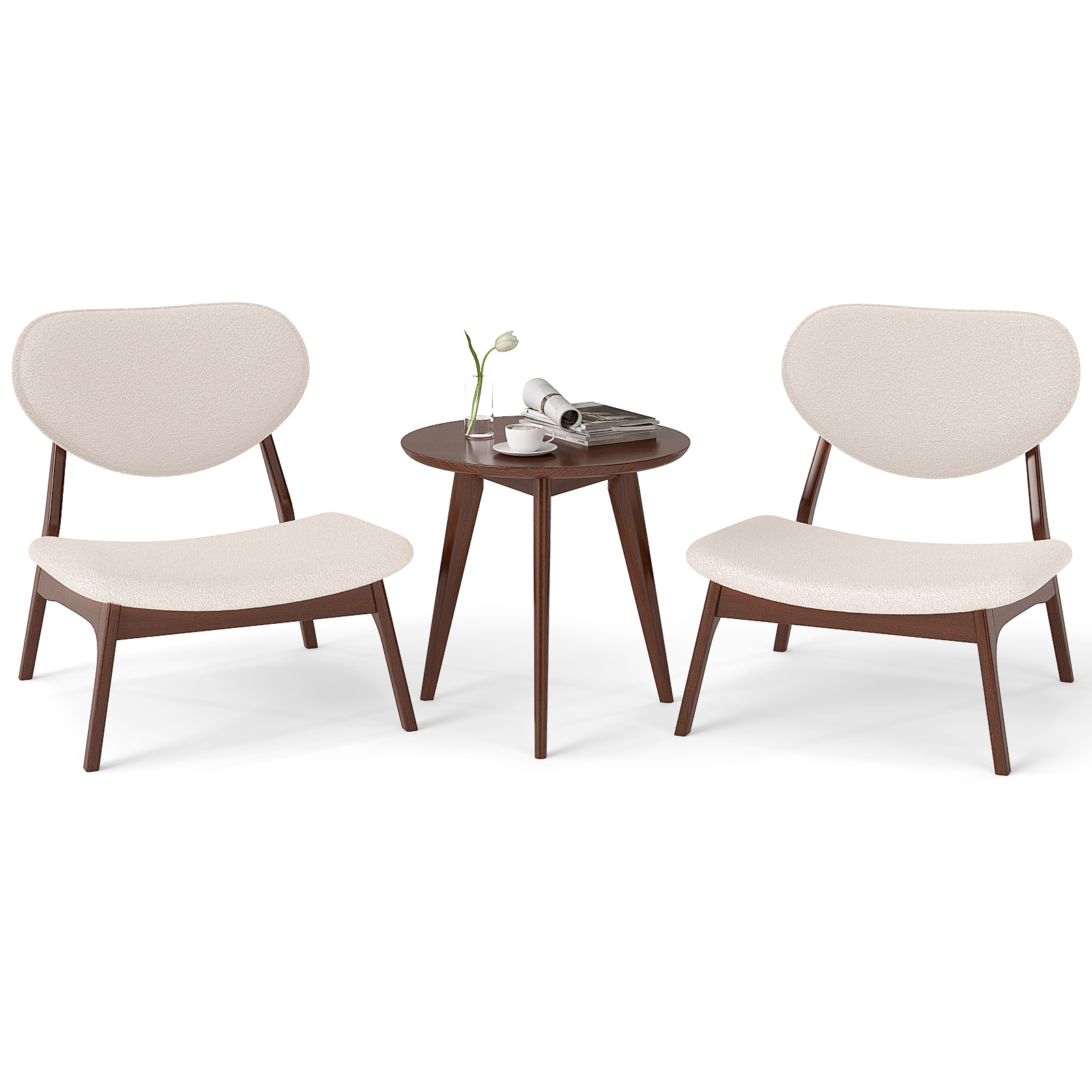 Image of Accent Chairs Set Of 2 With Side Table, Lamb Velvet Fabric Upholstered Living Room Chairs With Solid Wood Frame, Mid Century Modern Reading Chairs For Bedroom