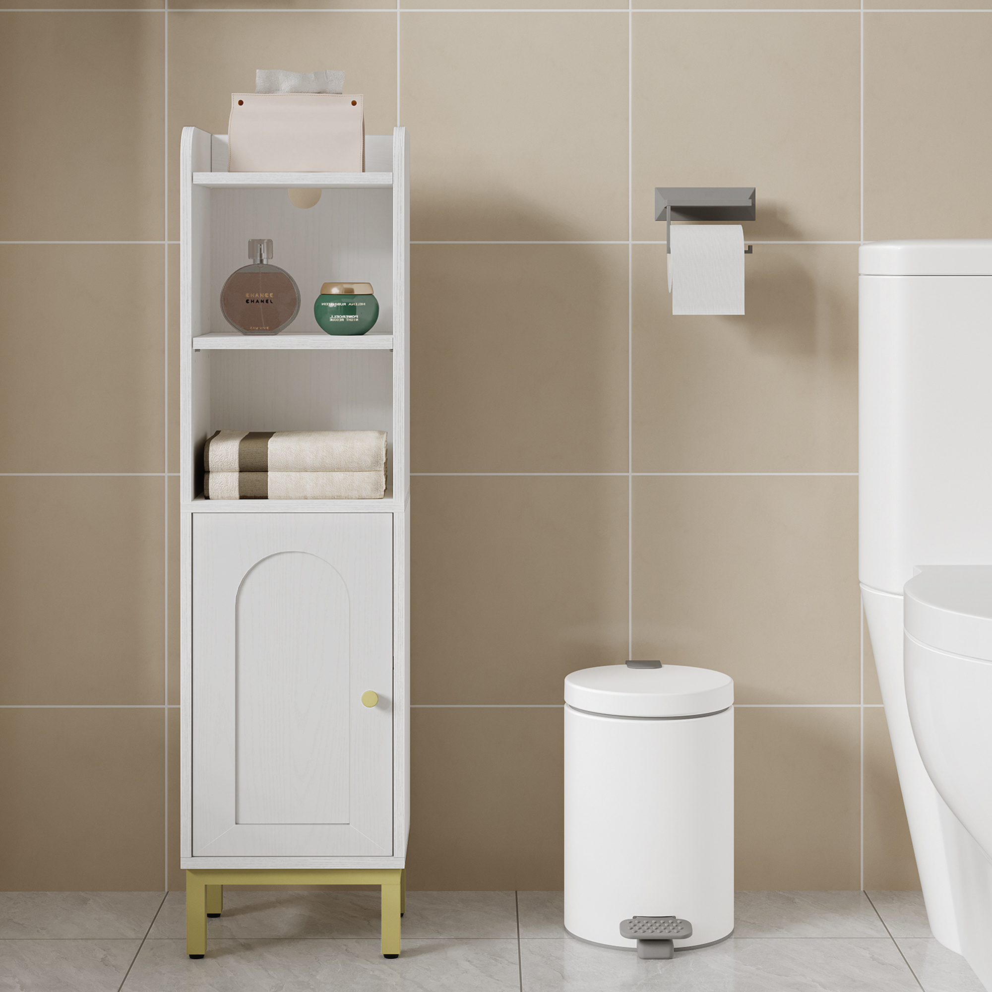 Image of Bathroom Cabinet, Toilet Cabinet, Bathroom Cabinet, Narrow Bathroom Shelf, Adjustable Shelves, Space-saving, For Small Rooms, Easy Assembly, 20 × 25 × 90 Cm, White