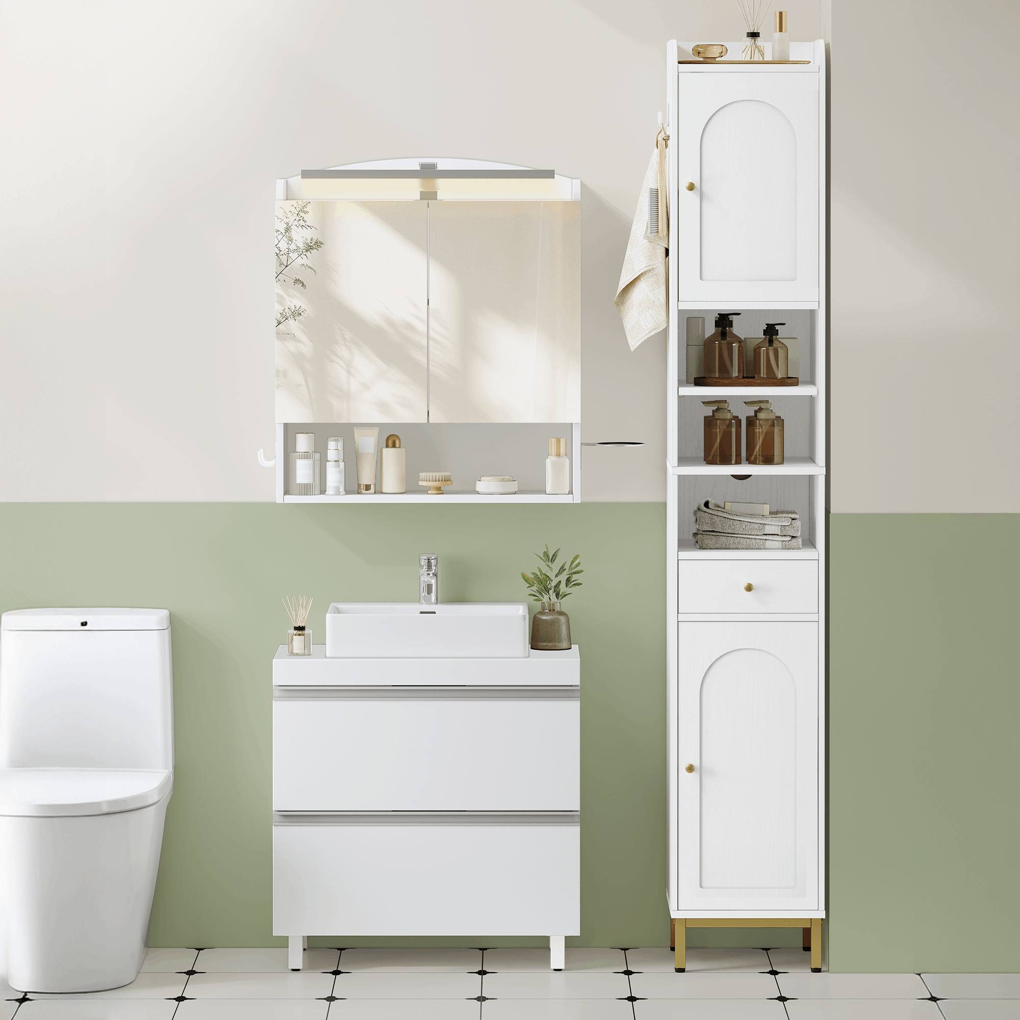 Image of Vanity Unit, Bathroom Cabinet With 2 Drawers, Bathroom Base Cabinet, Lots Of Storage Space, Freestanding Washbasin Cabinet, 30 X 60 Cm, White