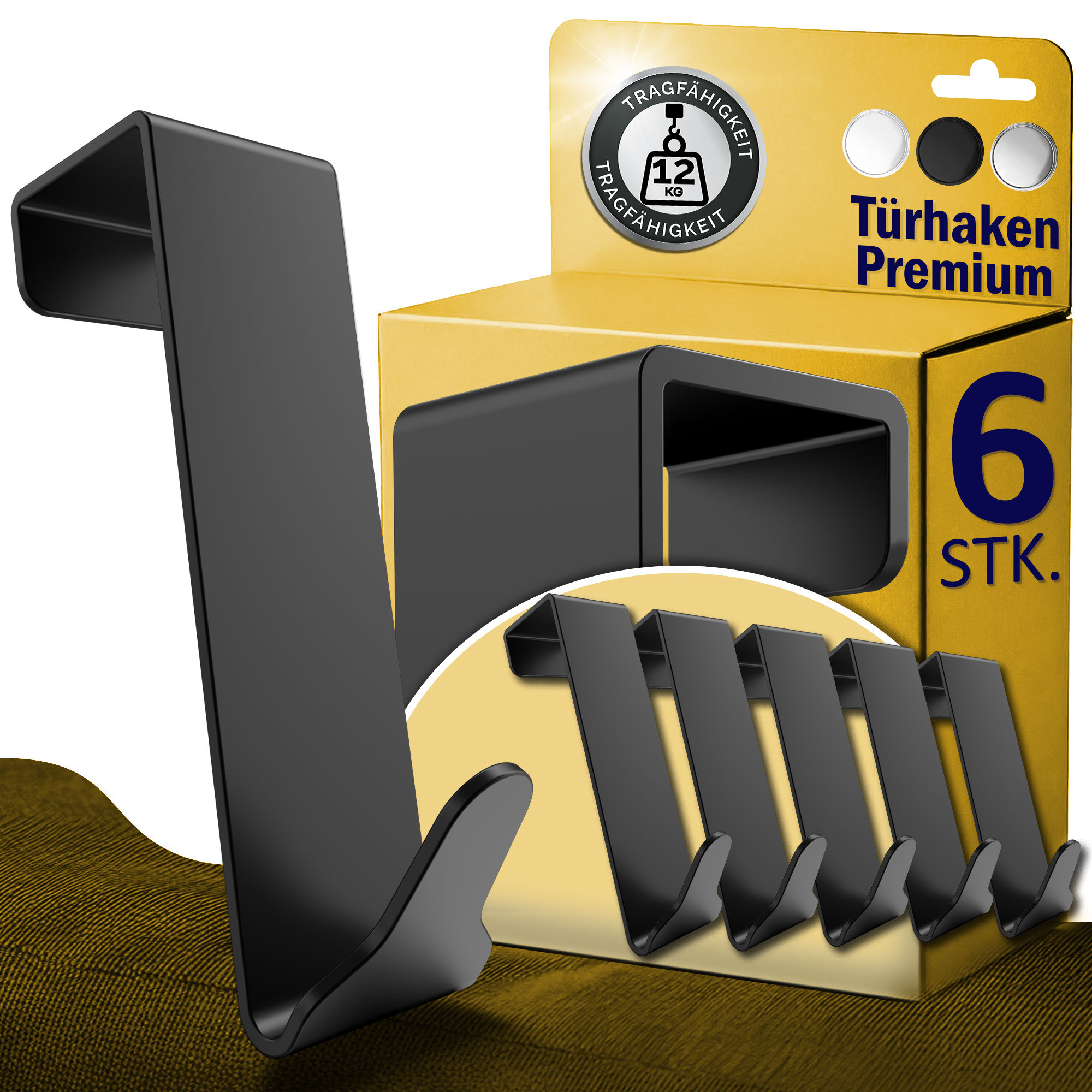 Lindenstein Premium Door Hooks 6pcs Set - Color Selectable (white/black/stainless Steel Silvery) | Individually Usable Coat Hooks | High-quality Door Wardrobe With -bearing Capacity