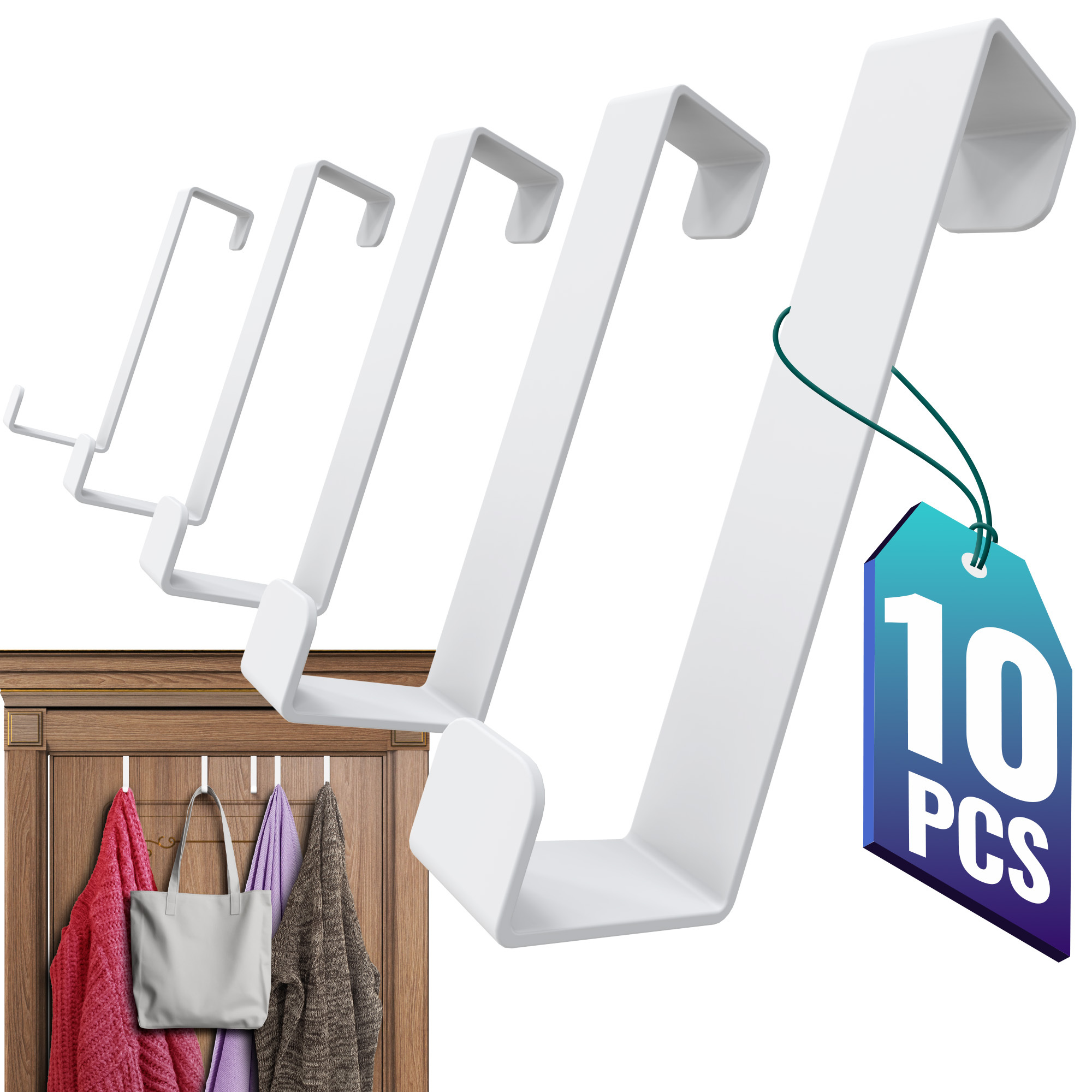 Lindenstein Door Hooks 10pcs Set - White/silver/black | Solid Coat Hooks Usable Individually Or As A Rail | Practical Door Wardrobe