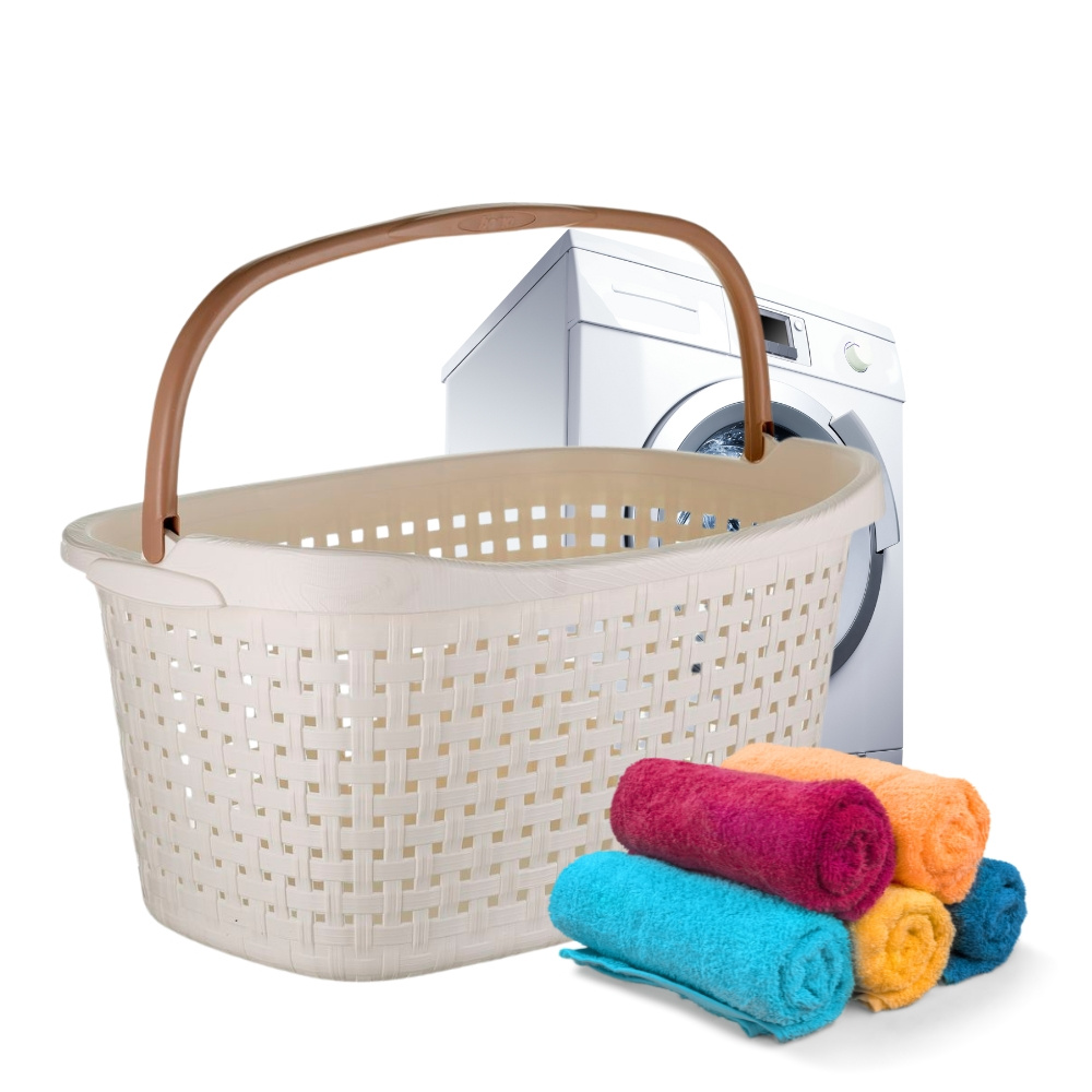 E-shop Wäschekorb mit Henkel 40 L Wäschewanne mit Henkel geflochten Wäsche Korb Wäschebox Wanne Wäschesammler Modern Rattan Optik Waschkorb