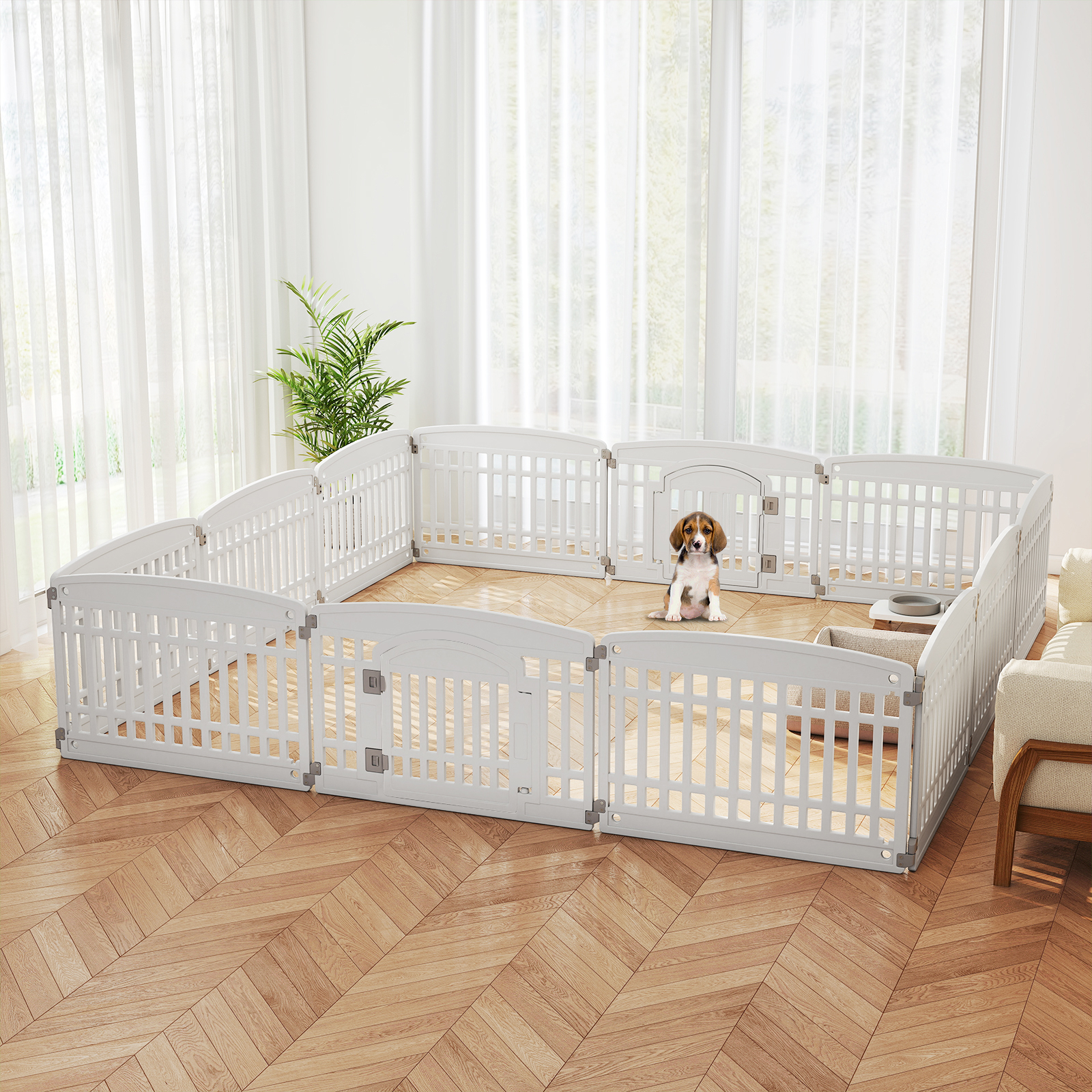 Image of Plastic Dog Playpen, 6-panel 24" Pet Fence Foldable Gate For Medium & Small Dogs, Portable Puppy Exercise Pen W/ Secure Locking Door, Indoor Outdoor Dog House Folding Cage Kennel, White