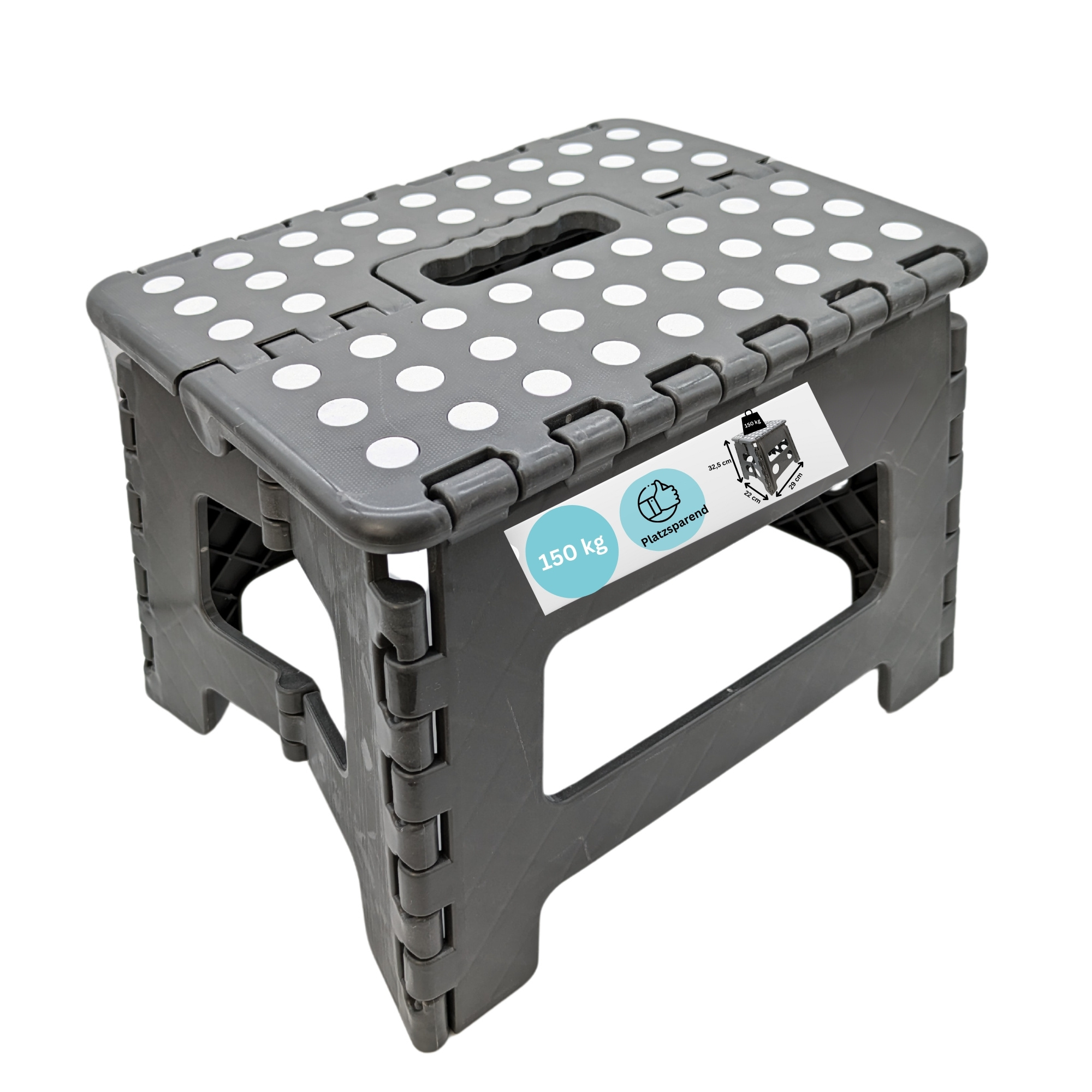 E-shop Hocker Tritthocker 29 x 22 x 22 cm faltbar für Erwachsene und Kinder bis 150 kg Klapphocker aus Kunststoff rutschfest und platzsparend mit