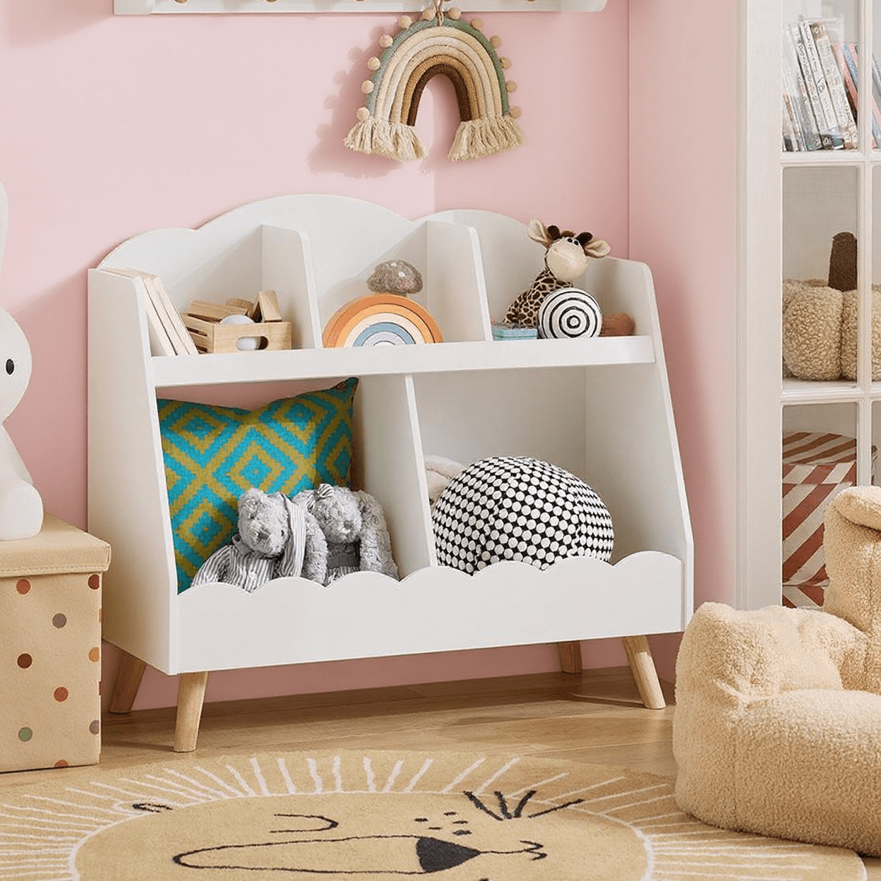TEMU 1 Stück Kinderbibliothek, Bücherregal, Aufbewahrungsregal für Bücher und Spielzeug, Stehender Aufbewahrungsmöbel für Kinderzimmer, 5 offene