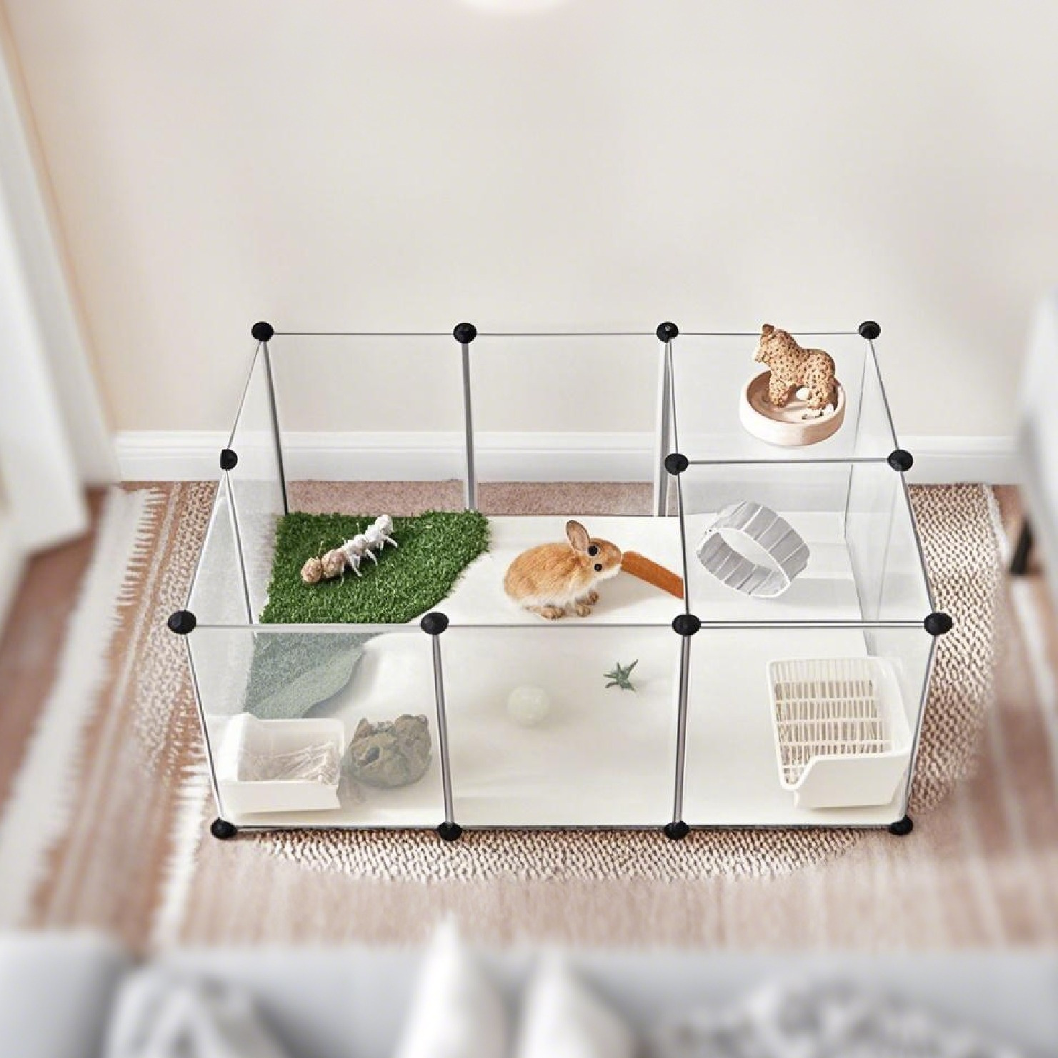 E-shop Multifunktionaler Haustierzaun mit Boden, Indoor/Outdoor Kleintierzaun, 125 x 42 cm,Außenzaun, Laufstall, Kunststoffmaterial, Einfacher Aufbau,