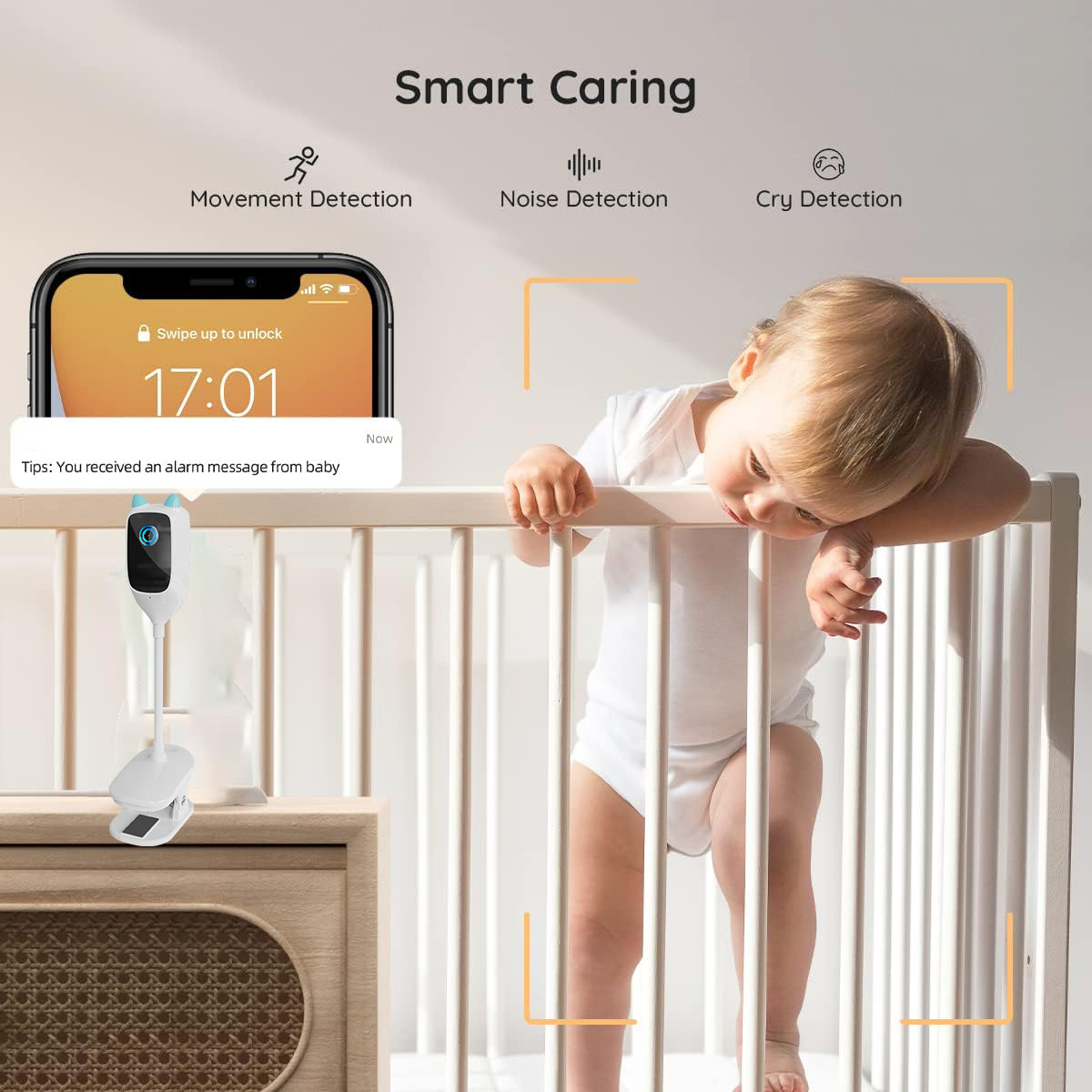 Smart Baby Monitor with Cry Detection, 2K HD & Wide-Angle View, Two-Way Audio, Motion & Electronic Fence Alerts, Night Vision, SD/Cloud Storage