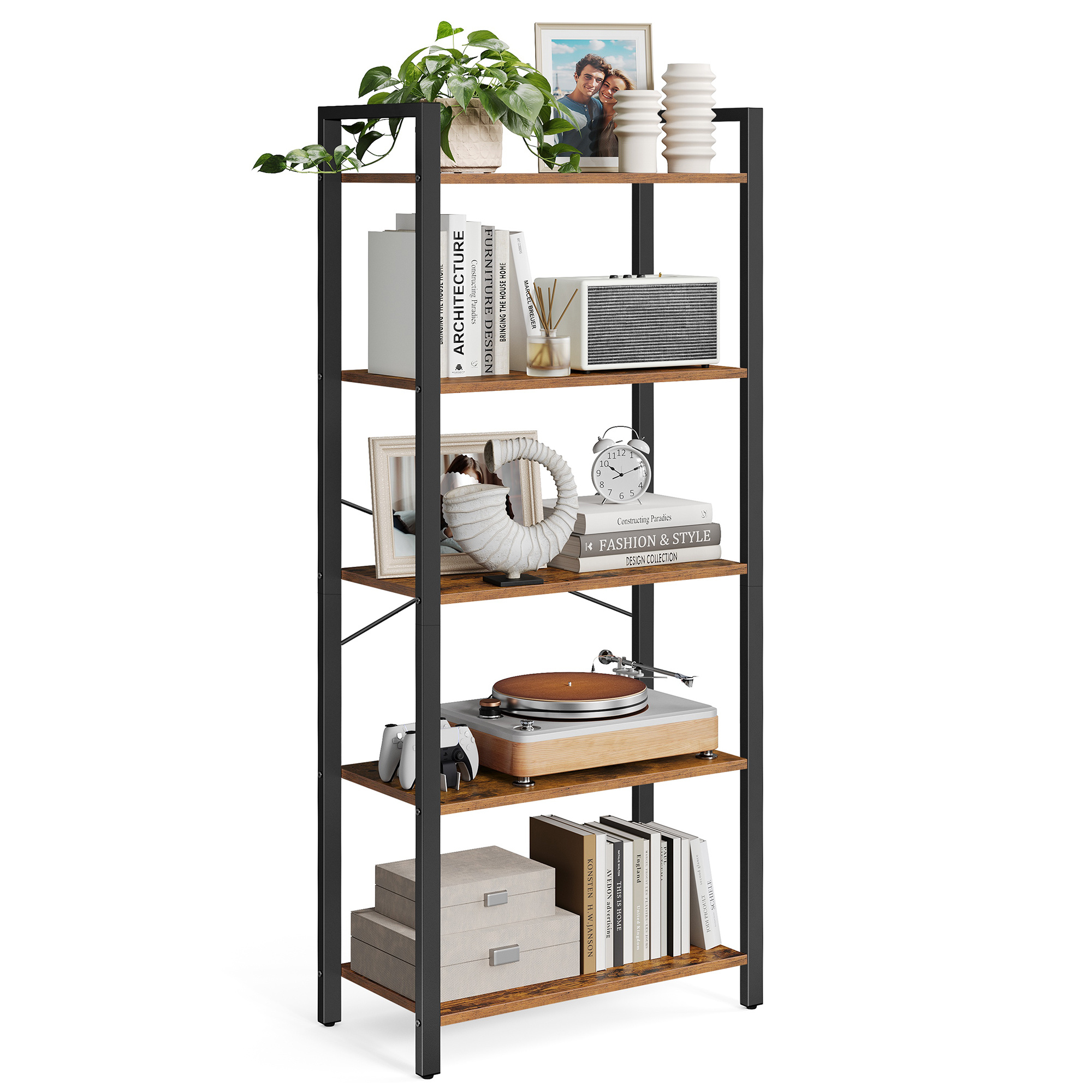 E-shop Bücherregal, Standregal, Regal, DVD-Regal, mit 5 Ebenen, Büroregal, offene Ablagen, für Büro, Wohnzimmer, Schlafzimmer, Küche, 30 x 153 cm,