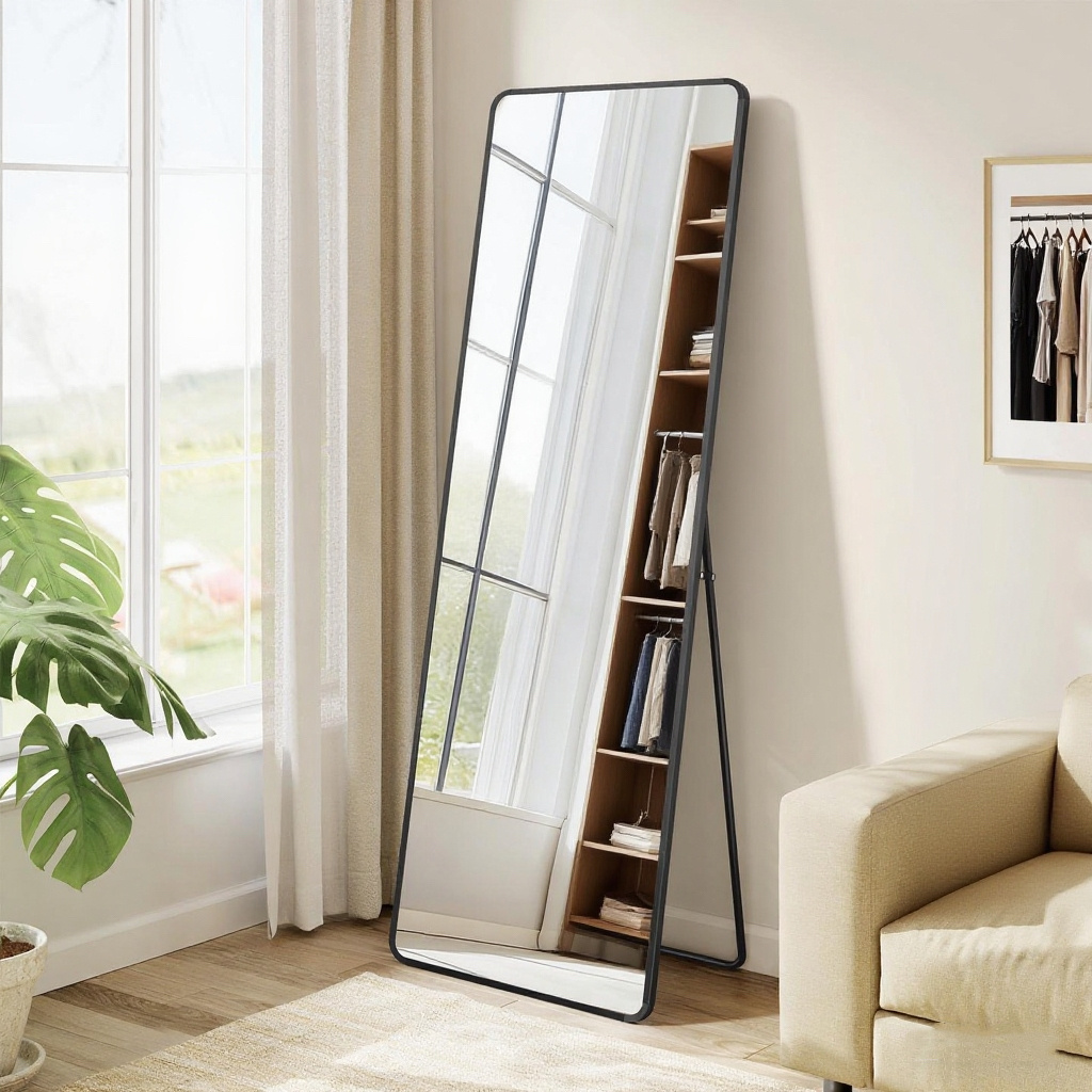 E-shop Ganzkörperspiegel, 150 x 40 cm, Freistehender Spiegel,rechteckiger Standspiegel, Rahmen aus Aluminiumlegierung, Hartglas, langlebige