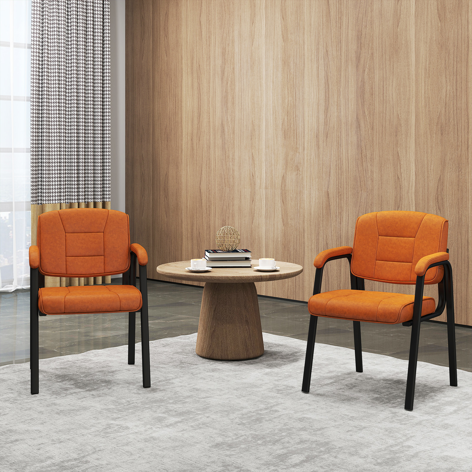 Image of Set Of 2 Big & Tall Guest Chair, Chair With Metal Frame & Padded Armrests, Pu Leather Chair, Desk Chair For Reception Meeting, Coffee