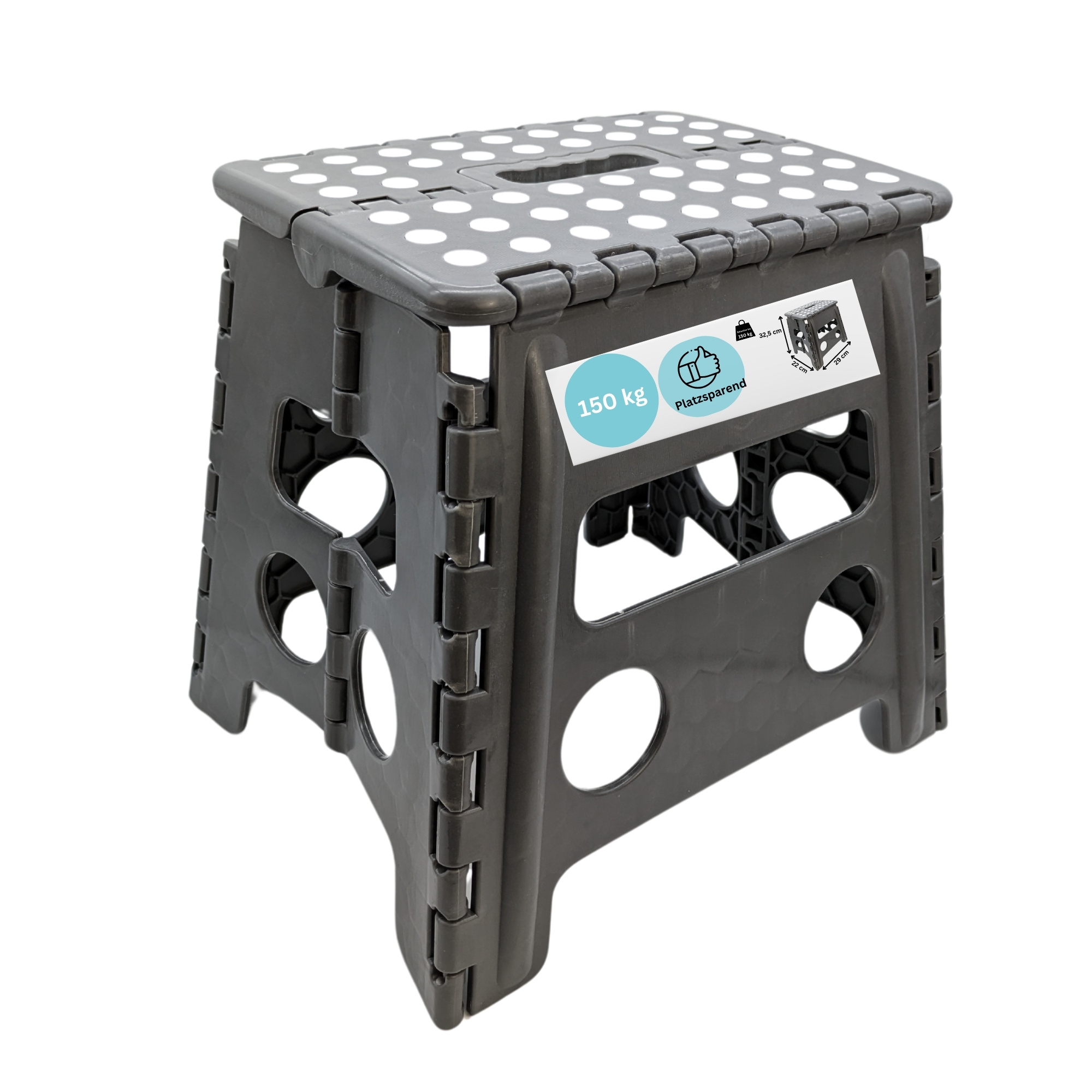 E-shop Hocker Tritthocker 29 x 22 x 32,5 cm faltbar für Erwachsene und Kinder bis 150 kg Klapphocker aus Kunststoff rutschfest und platzsparend mit