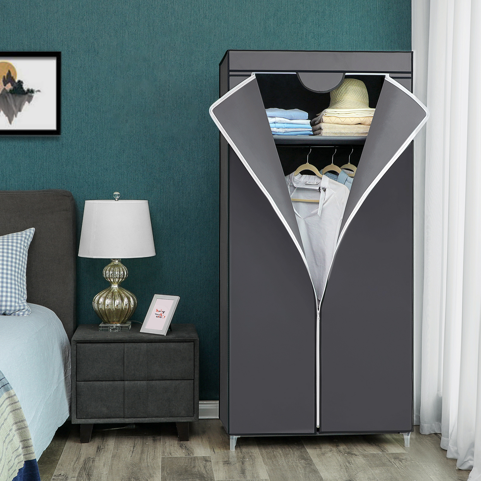 Image of Portable Fabric Wardrobe, Foldable, With Clothes Rail, Simple Wardrobe, Organizer For Apartment, Student Room, Bedroom - Easy Assembly, Storage Solution For Wardrobe 75 X 45 X 160 Cm