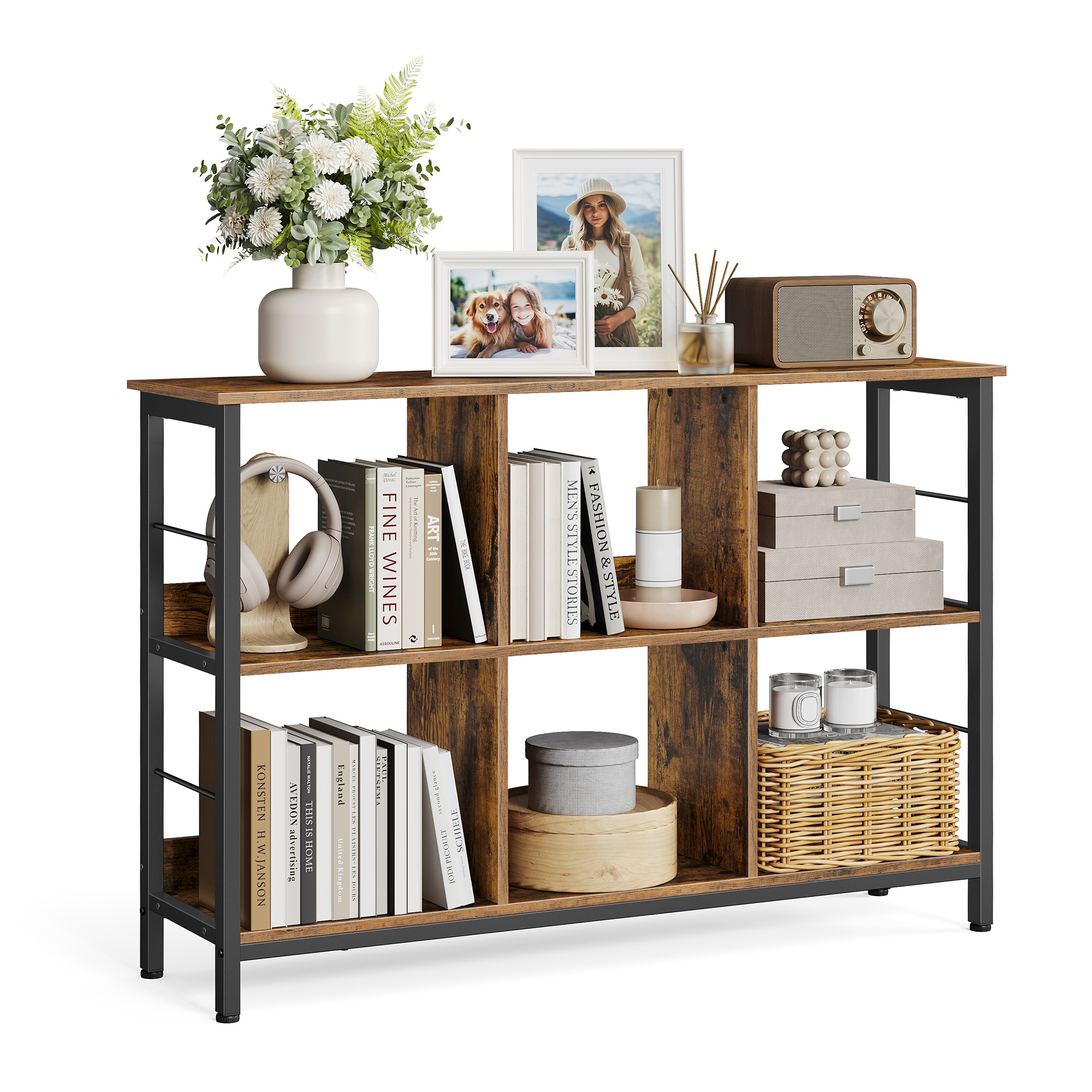 E-shop 33 x 120 x 80 cm, Regal mit 2 Ebenen, Bücherregal, Standregal mit 6 Fächern, für Wohnzimmer, Schlafzimmer, Arbeitszimmer,Weihnachten， Küche,