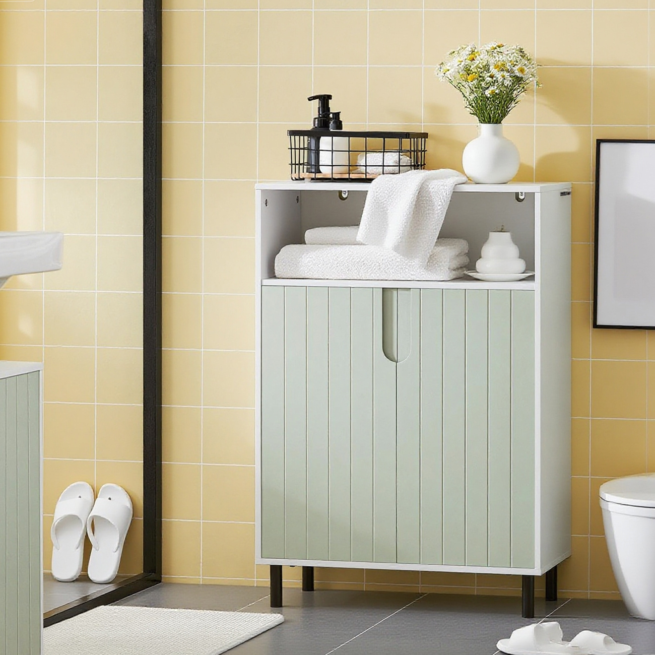 Image of 1-piece Bathroom Cabinet, Bathroom Shelf, Bathroom Organizer, Toilet Cabinet With 1 Open Compartment, 2 Doors, 60x30x87 Cm - Cas239-hs