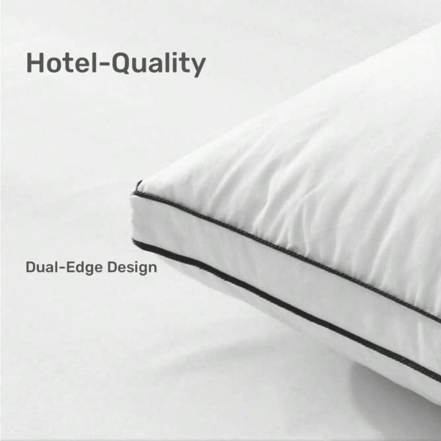 Pack of 2 EGYPTIAN COTTON FILLED PILLOWS - Filled with Hollow Fiber 1000 GSM | Charcoal Piping Design |Extra Filled |Ultra Plush |Back Support Bed Pillows - Standard Size UK
