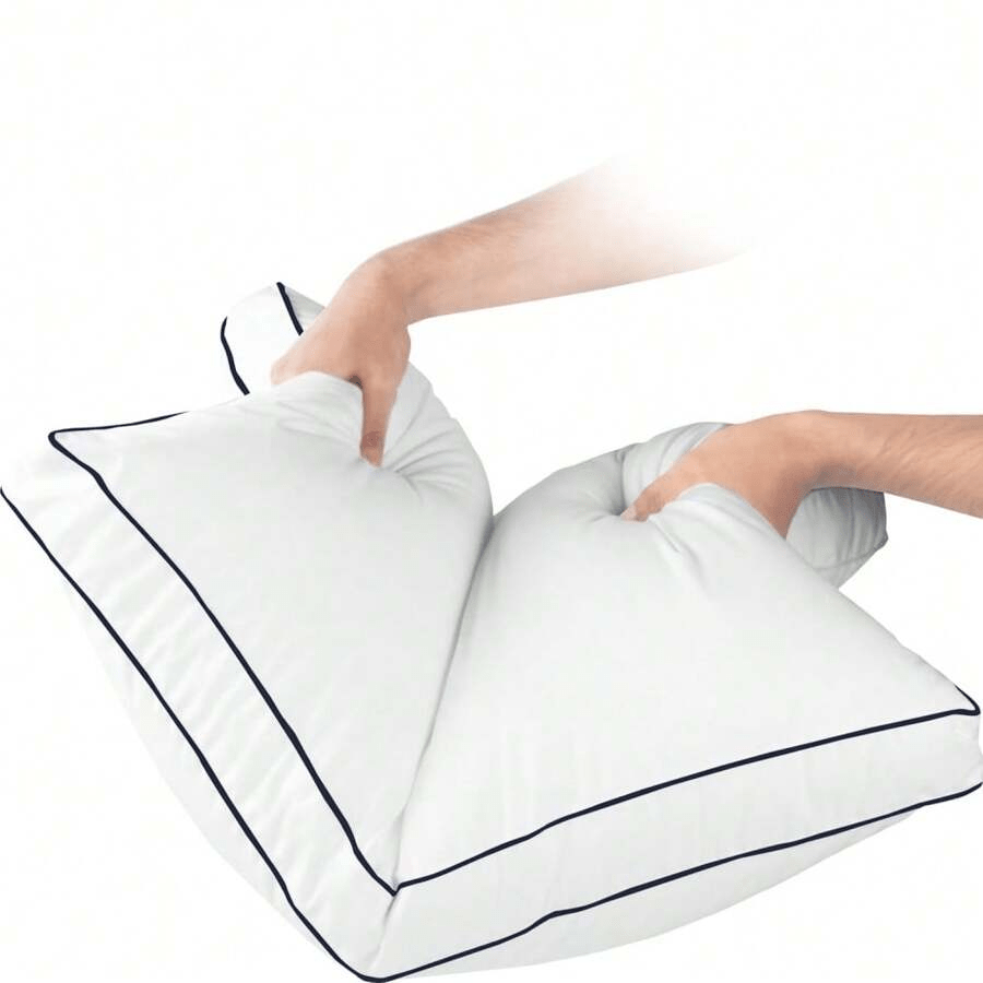 Pack of 2 EGYPTIAN COTTON FILLED PILLOWS - Filled with Hollow Fiber 1000 GSM | Charcoal Piping Design |Extra Filled |Ultra Plush |Back Support Bed Pillows - Standard Size UK