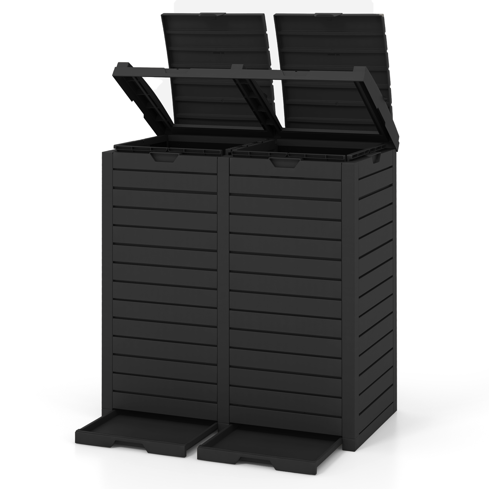 62 Gallon Outdoor Trash Can, Waterproof Double Bucket Waste Bin W/ Tiered Lid, Drip Tray, Cut-out Handle, Classified Outside Garbage Bin For Garden, Backyard, Deck, Kitchen
