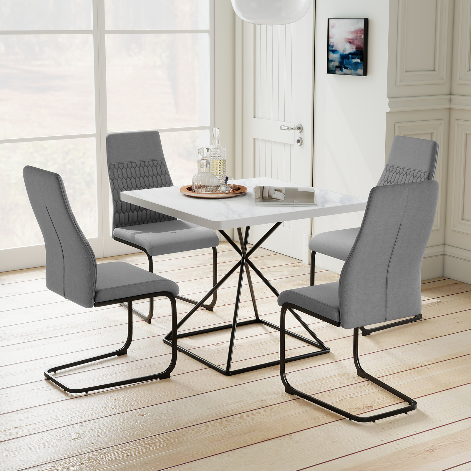 Image of Modern Dining Chair Set Of 4, Armless Kitchen Chair W/tilt High Backrest, U-shaped Metal Base, Non-slip Foot Pad, Padded Seat & Back, Upholstered Accent Chair For Indoor Home