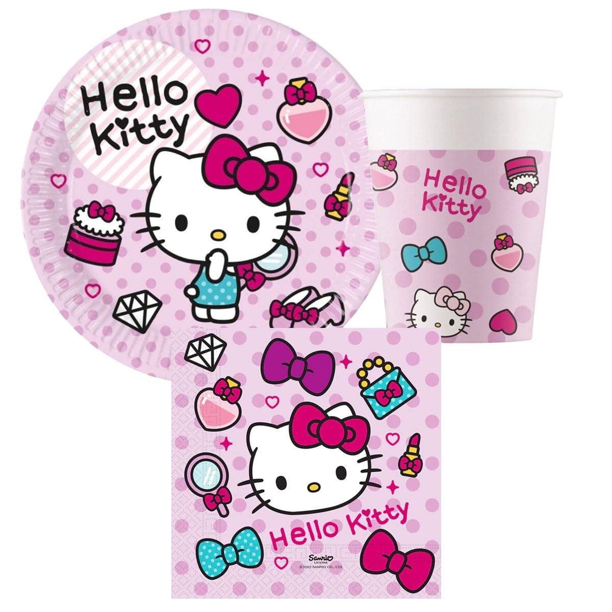 Party Set For 8 People Table Decorations Birthday Party With 8 Plates, 8 Glasses And 20 Napkins - Hello
