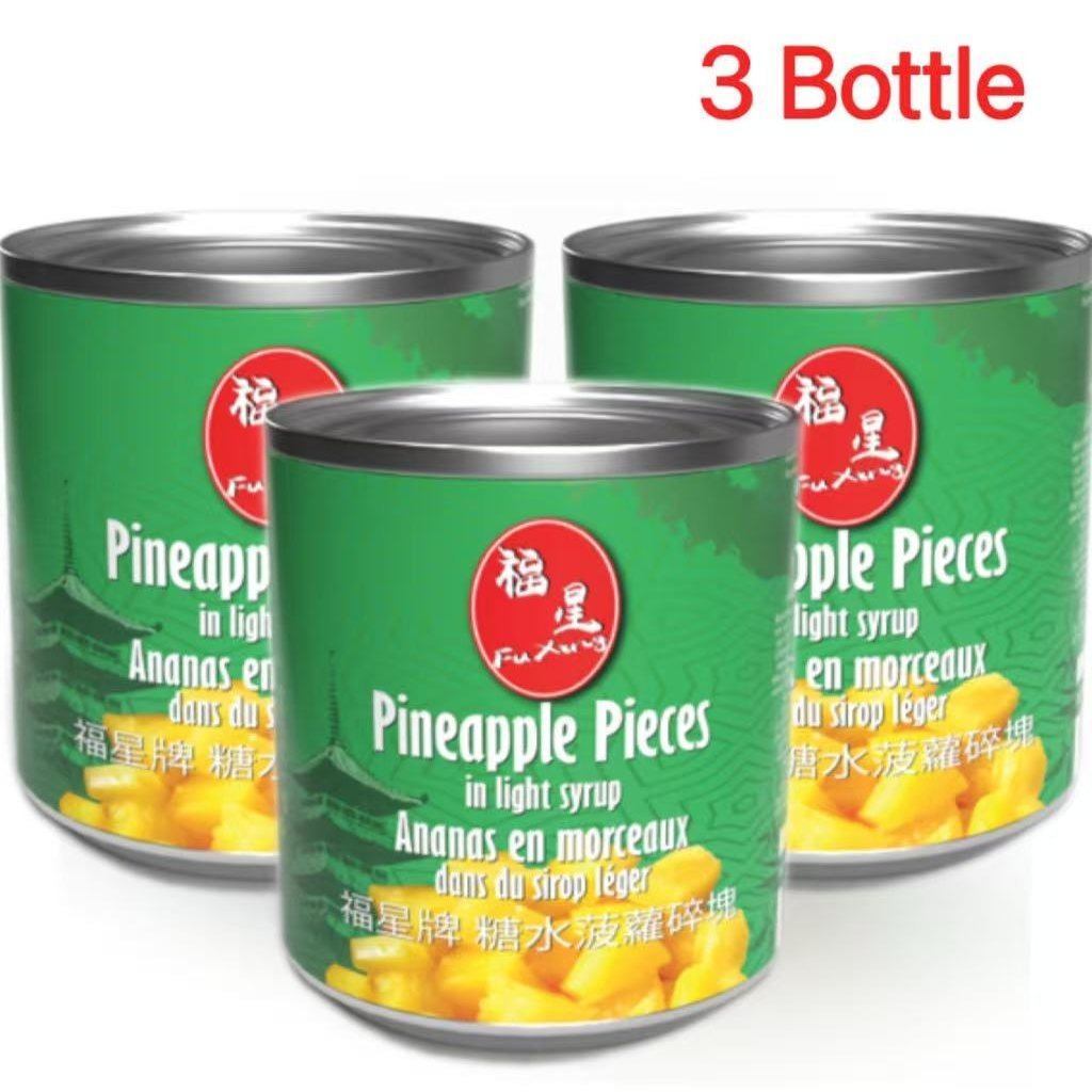 3 Bottles Fuxing Pineapple Sugar Water In Cans 3x565g, Sweet Juicy Pineapple Pieces, Tropical Fruit Cocktail Ingredients, Holiday Dessert