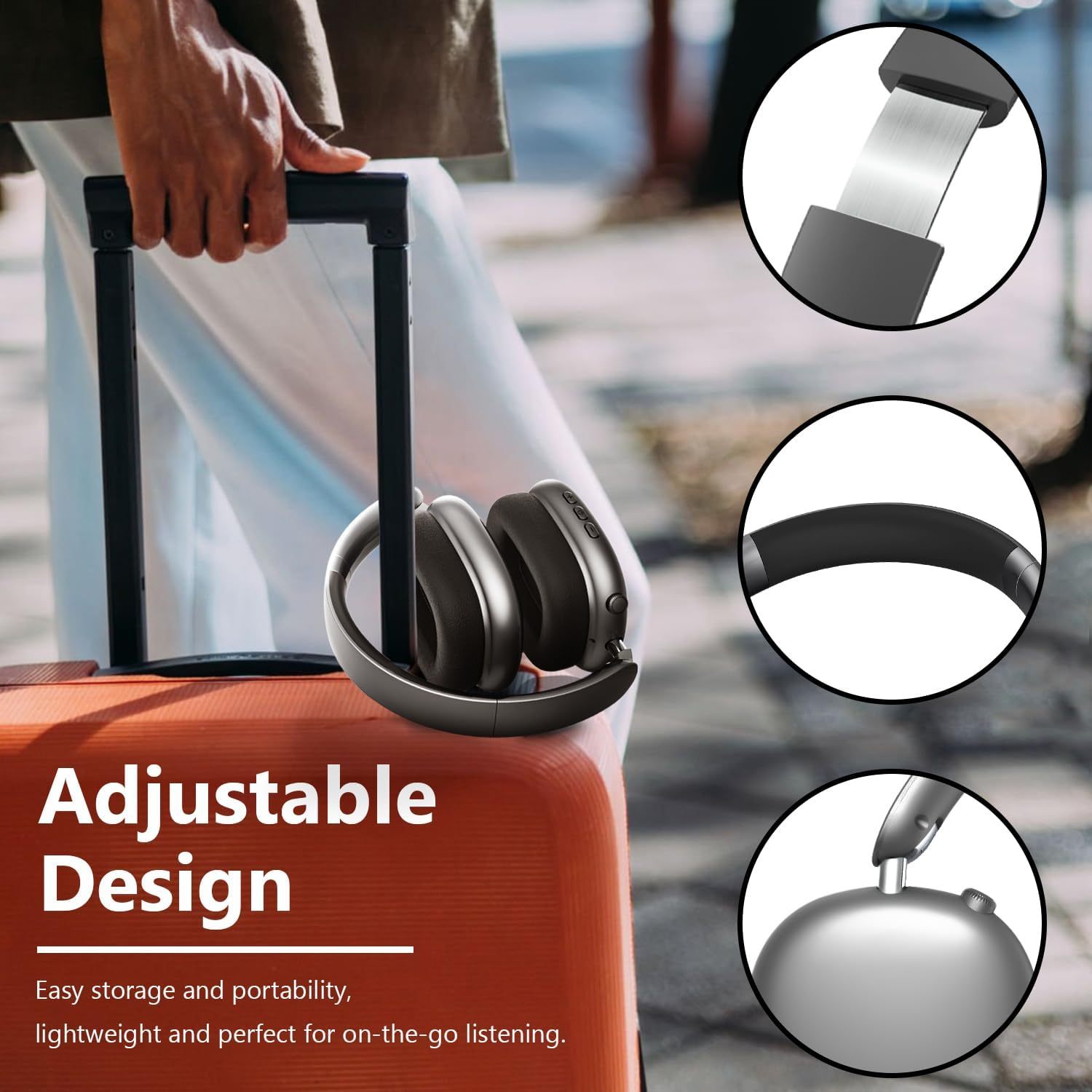 Casque sans fil Bluetooth 6.1 à réduction active du bruit, Casque Bluetooth Over-Ear, Casque Bluetooth à réduction du bruit avec microphones, Audio Hi-Res, Autonomie de 48H, Pliable, Oreillettes souples respirantes pour iPhone/Android/PC