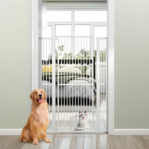 59 extra tall pet gate heavy duty gate w 30 5 41 wide opening 2 extension kits no drilling pressure or hardware mounted 1 37 through gate for doorway kitchen