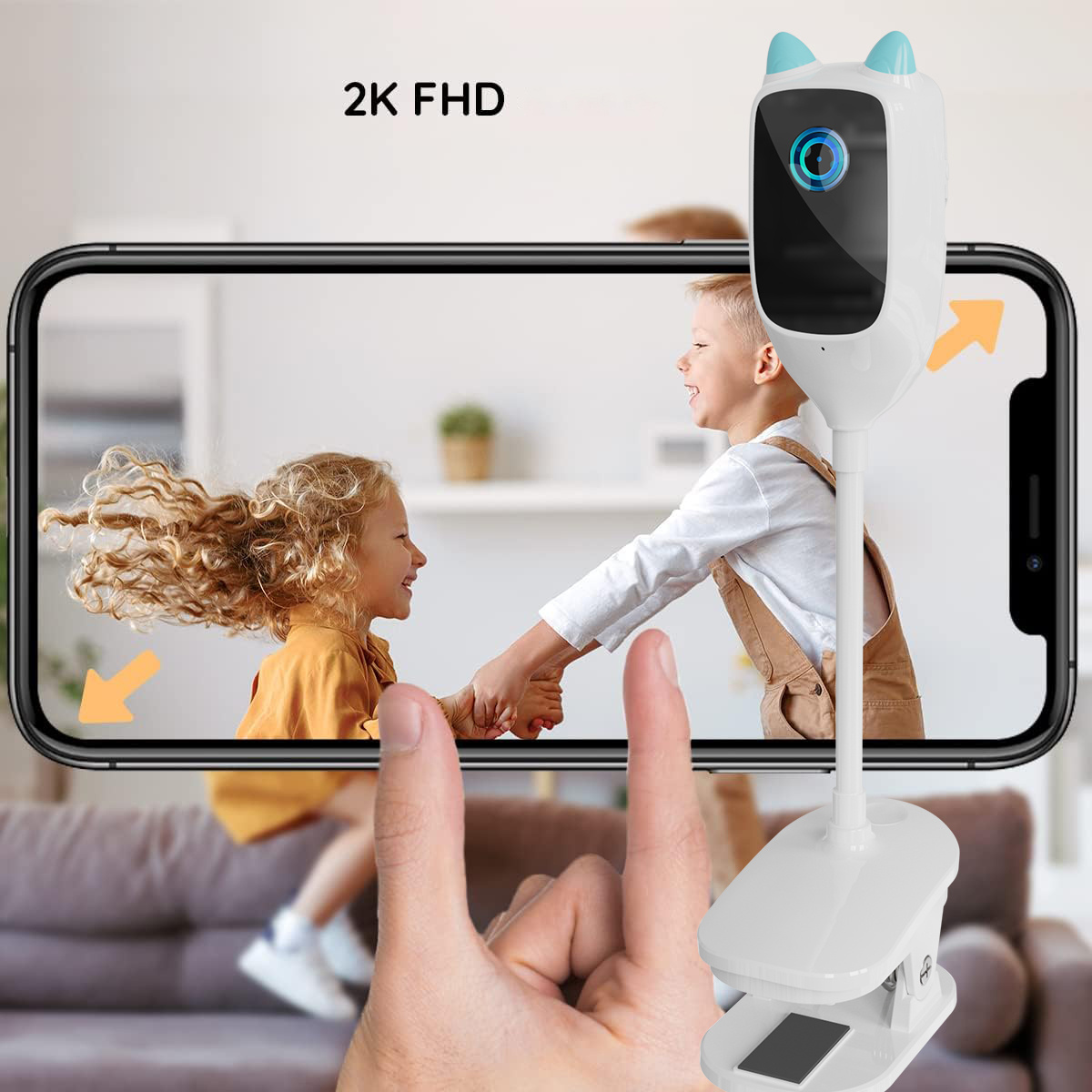 Smart Baby Monitor with Cry Detection, 2K HD & Wide-Angle View, Two-Way Audio, Motion & Electronic Fence Alerts, Night Vision, SD/Cloud Storage