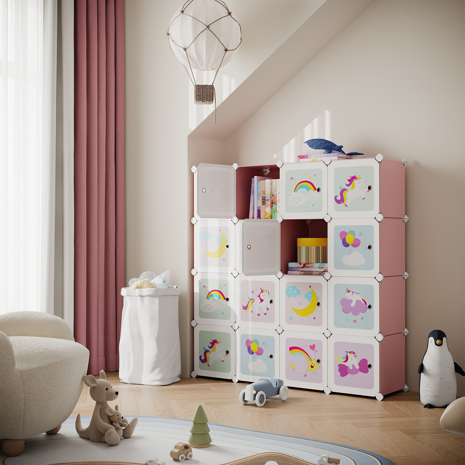Storage Cabinet With 16 Cubes, Storage Box, Wardrobe With Doors, Shoe Rack, Cube Shelf, Pegboard Shelf, Cabinet, Made Of Plastic