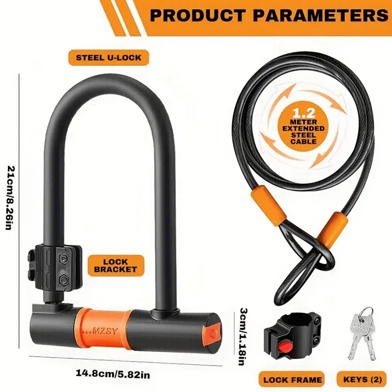1 Set Heavy Duty Bike   with 5ft/1.2m   Steel Cable&Sturdy Bicycle Lock Thicker Alloy Steel   Protective Sleeve With Lock   Lock Frame Extended For Student Bike   Bike Event Site Temporary Parking Cycling Entry Lock Security Set-Halloween and Christmas   Locks and Anti-Theft Products