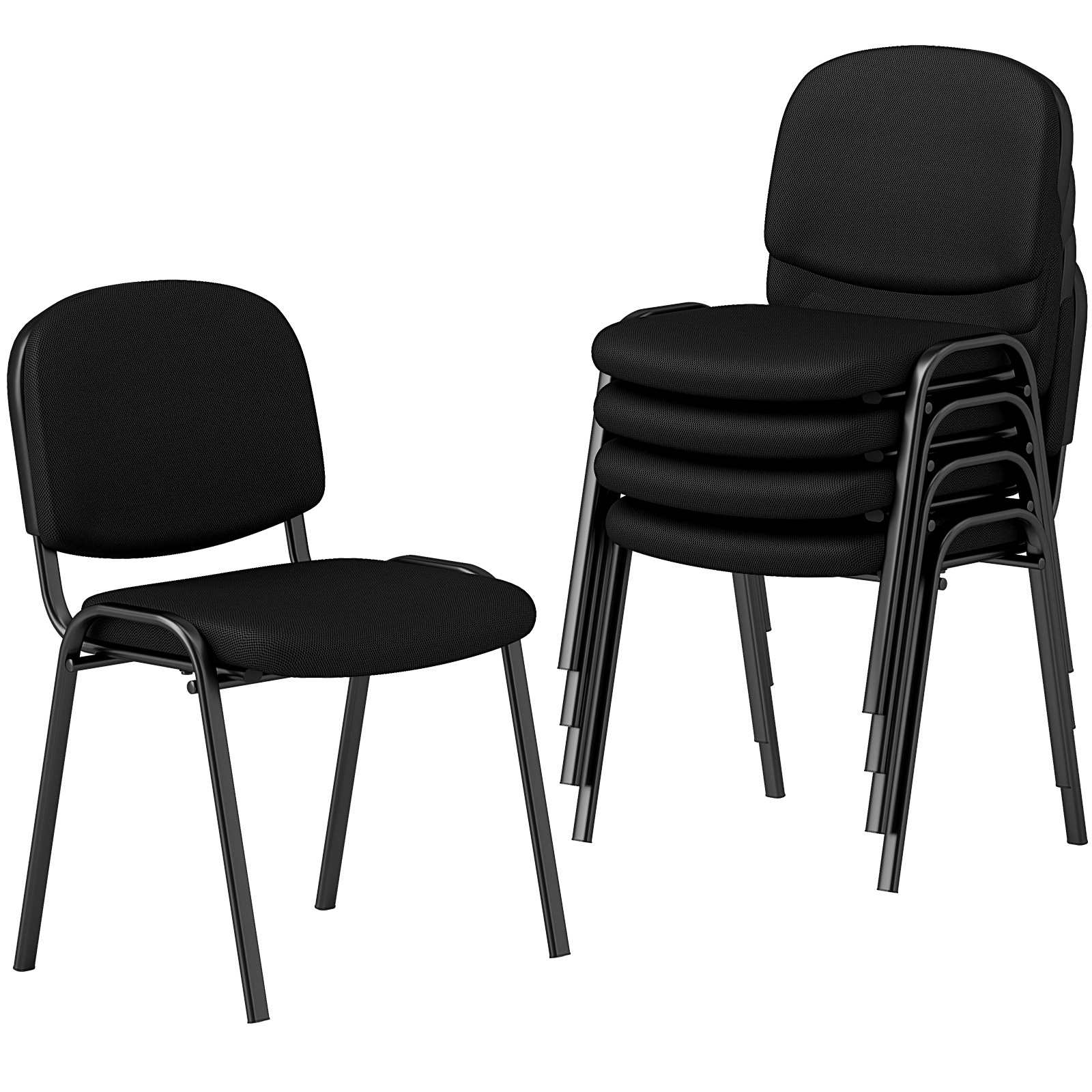 Set Of 5 Chairs, Stackable Reception Guest Chairs With Waterfall Seat & Metal Frame, Padded Office Desk Chairs, Meeting Room Chairs For , Conference Room & , Black