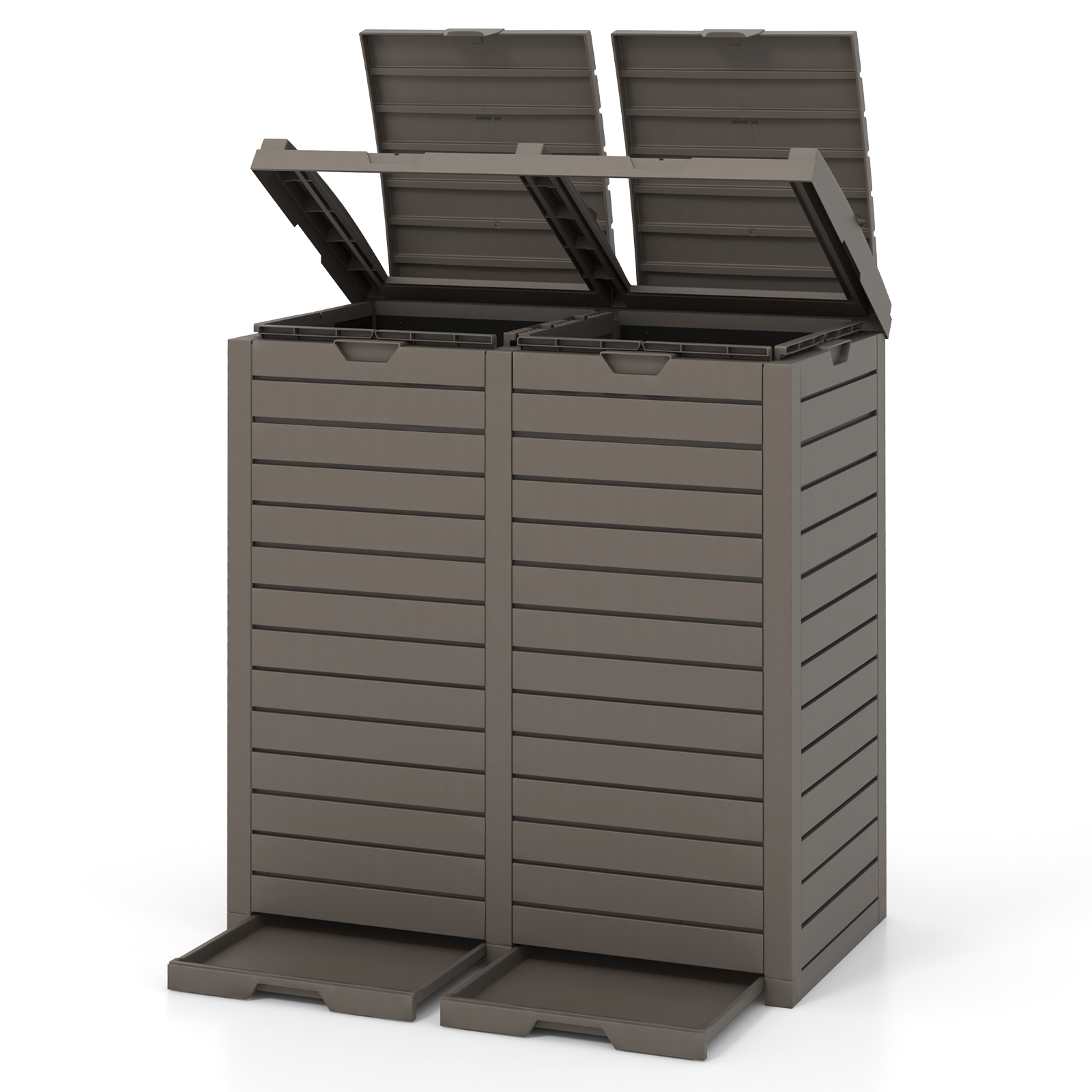 62 Gallon Outdoor Trash Can, Double Bucket Waste Bin W/ Tiered Lid, Drip Tray, Cut-out Handle, Classified Outside Garbage Bin For Garden, Backyard, Deck, Kitchen