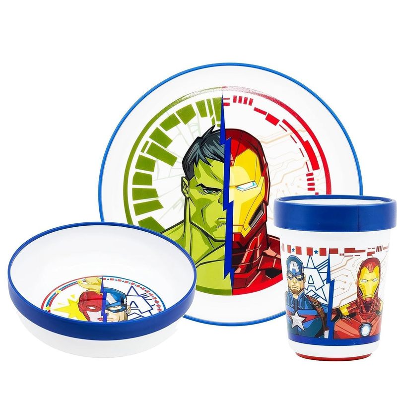 Dinnerware Set – 3-piece Set: Plate, Bowl, And Glass With Non-slip Base – Avengers Hulk