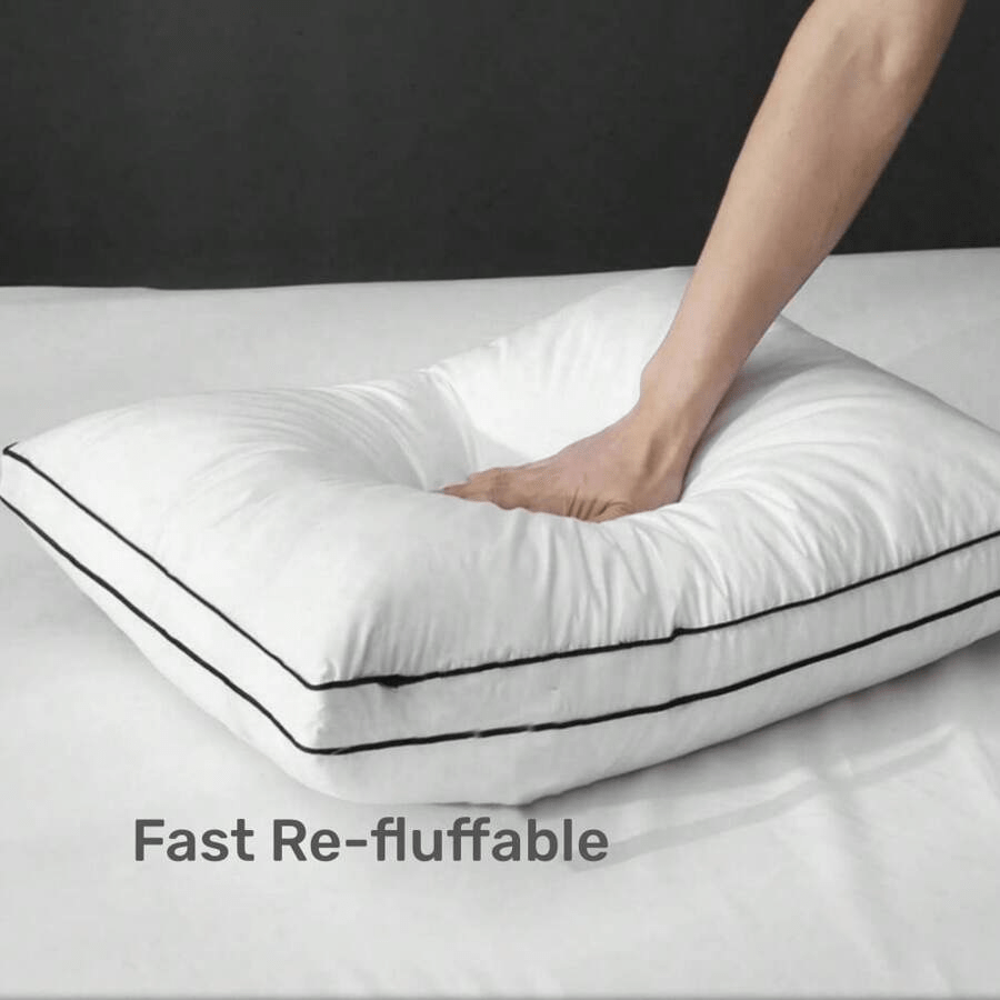 Pack of 2 EGYPTIAN COTTON FILLED PILLOWS - Filled with Hollow Fiber 1000 GSM | Charcoal Piping Design |Extra Filled |Ultra Plush |Back Support Bed Pillows - Standard Size UK