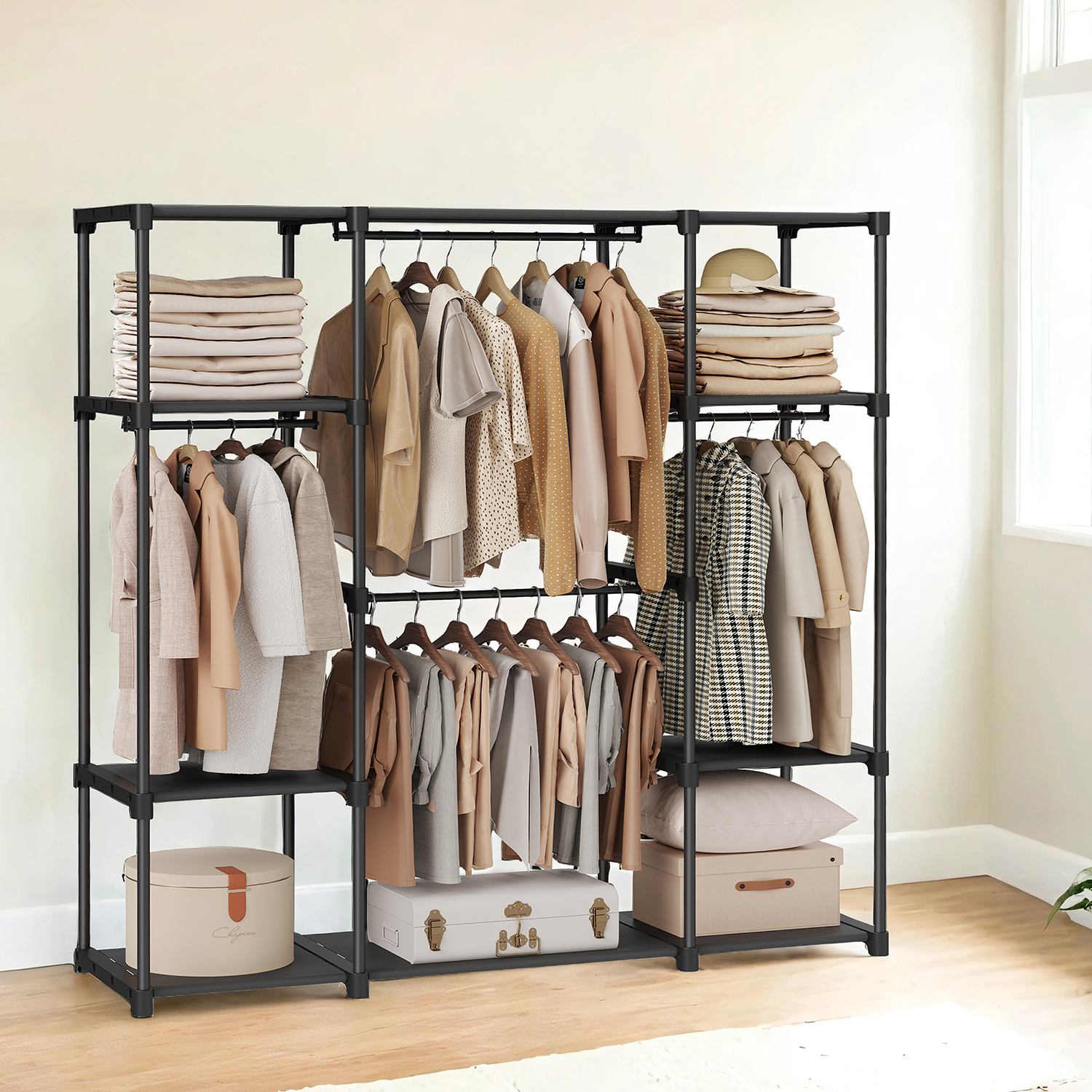 E-shop Tragbarer Schrank, freistehender Schrank-Organizer, Organizer mit Aufhängestangen & Regalen - Platzsparender Kleiderschrank ,für Wohnung,