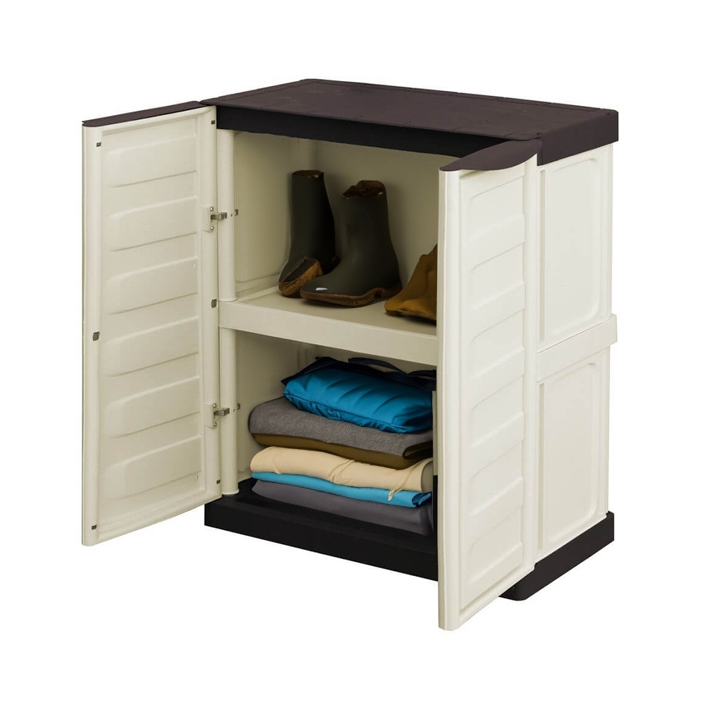 Image of Waterproof Garden Cabinet, Outdoor Plastic Storage Cabinet For Balcony, Household, Terrace, And Garage Use