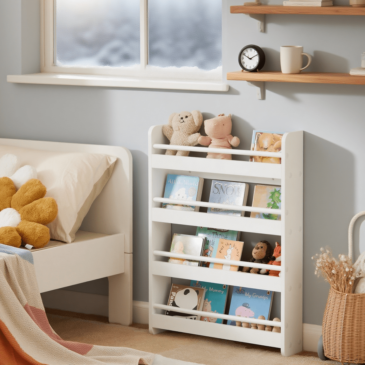 Image of 1 Piece Wall Bookshelf Children's Shelf With 4 Tiers - White - Sobuy Lnc19-l-x
